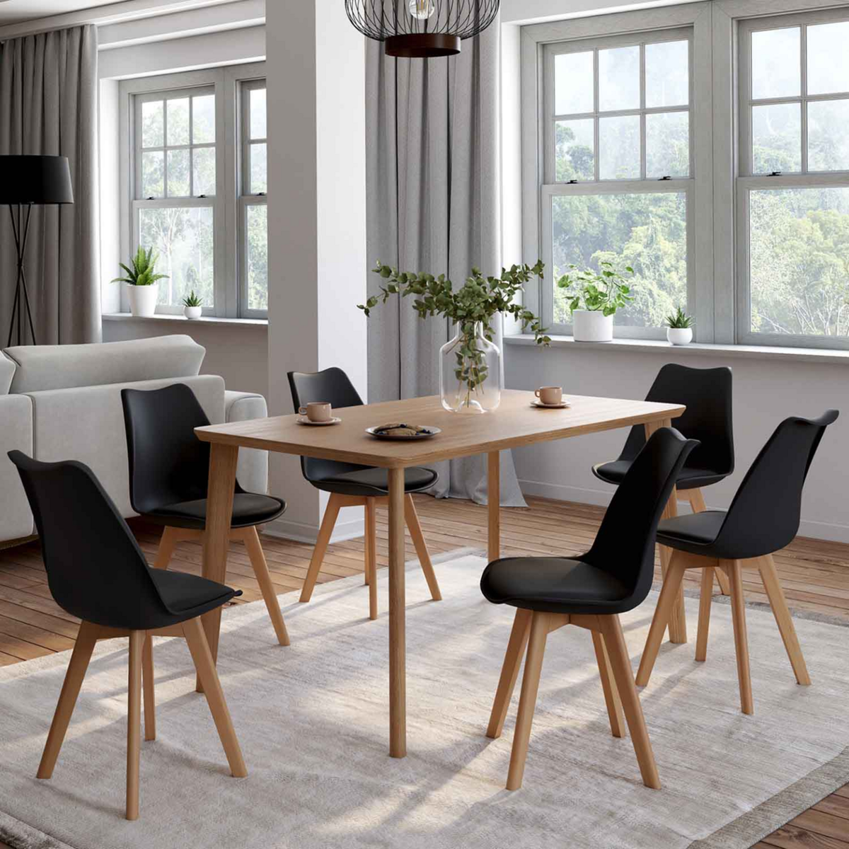 ID MARKET Lot de 6 chaises scandinaves SARA noires pour salle à manger