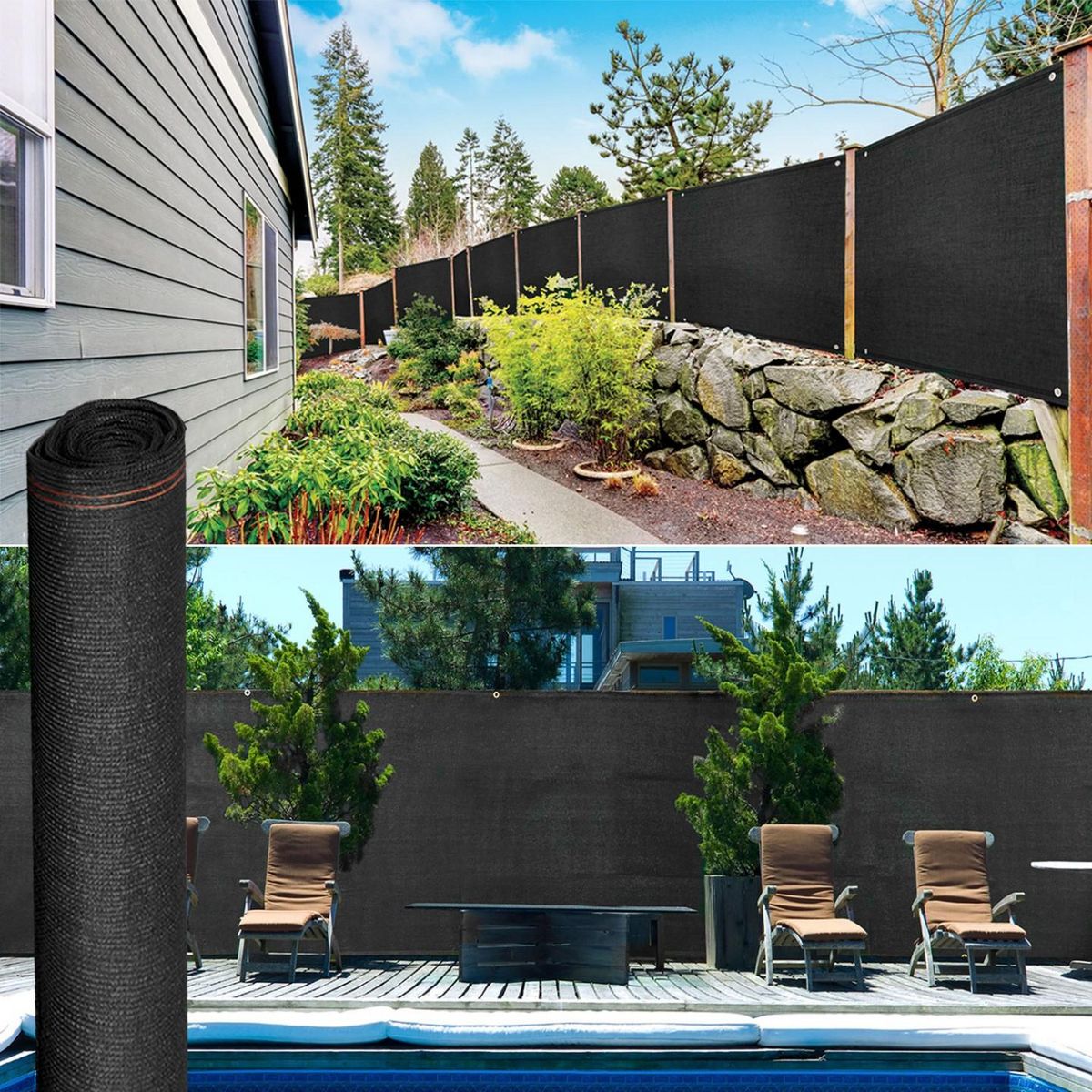 ID MARKET Brise vue renforcé 1,5 x 10 M noir 220 gr/m² luxe PRO