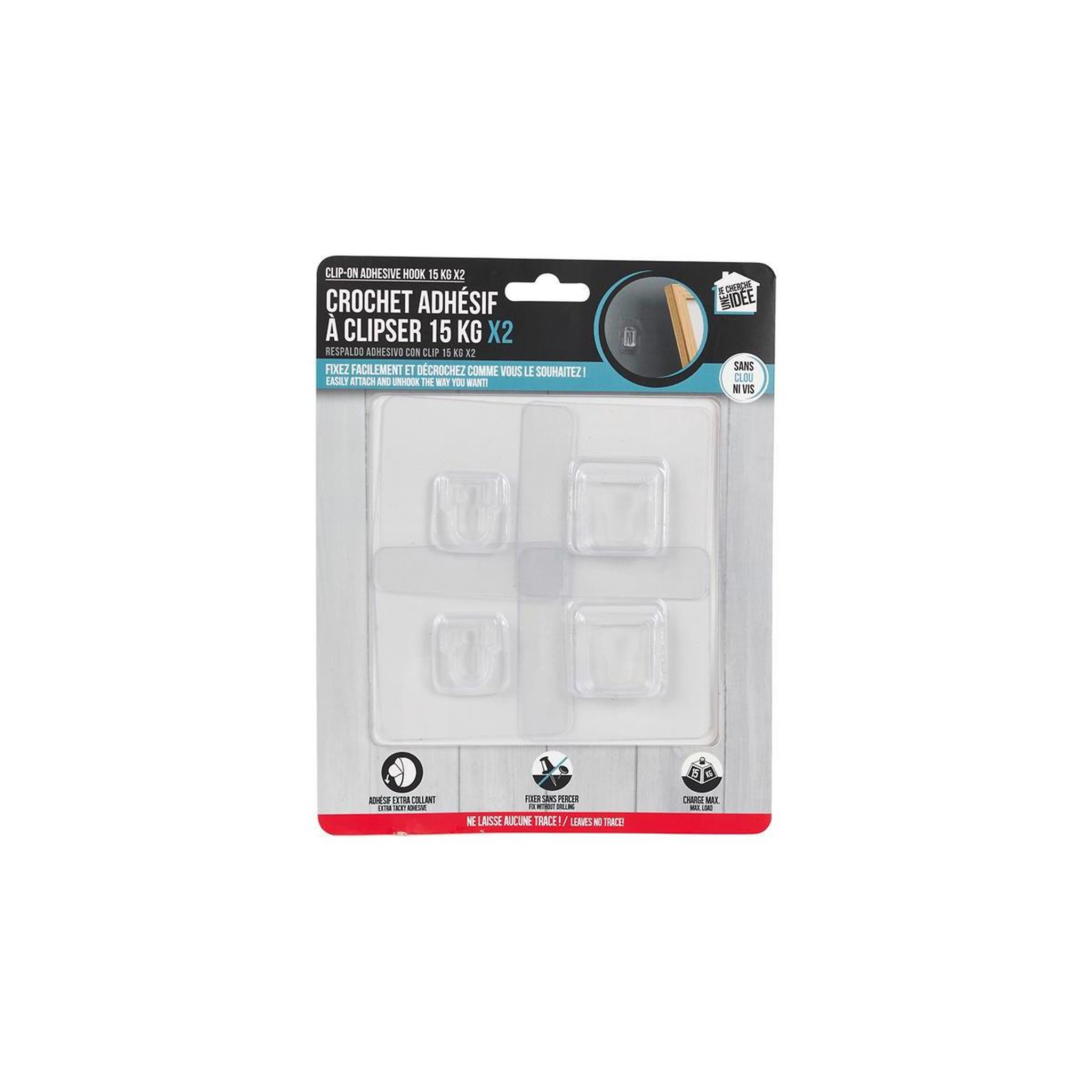 Voir la diapositive 3 : Je cherche une idee Lot de 2 crochets muraux  adhésifs  7cm transparent