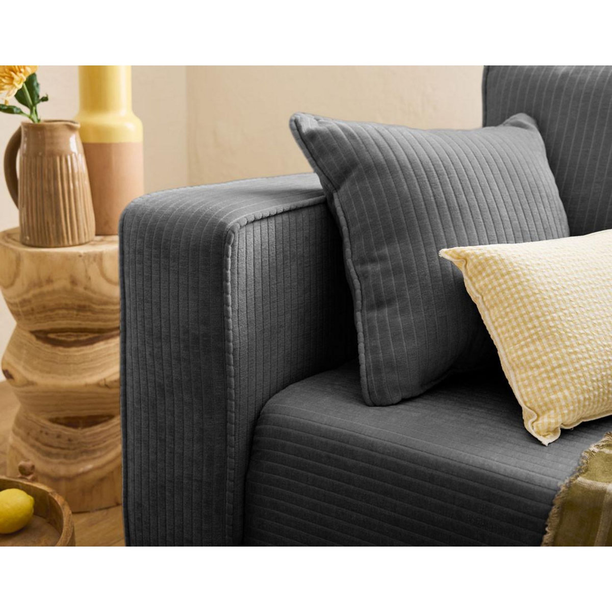 BEST MOBILIER Topaze - canapé 3 places - convertible avec coffre - en velours côtelé plat