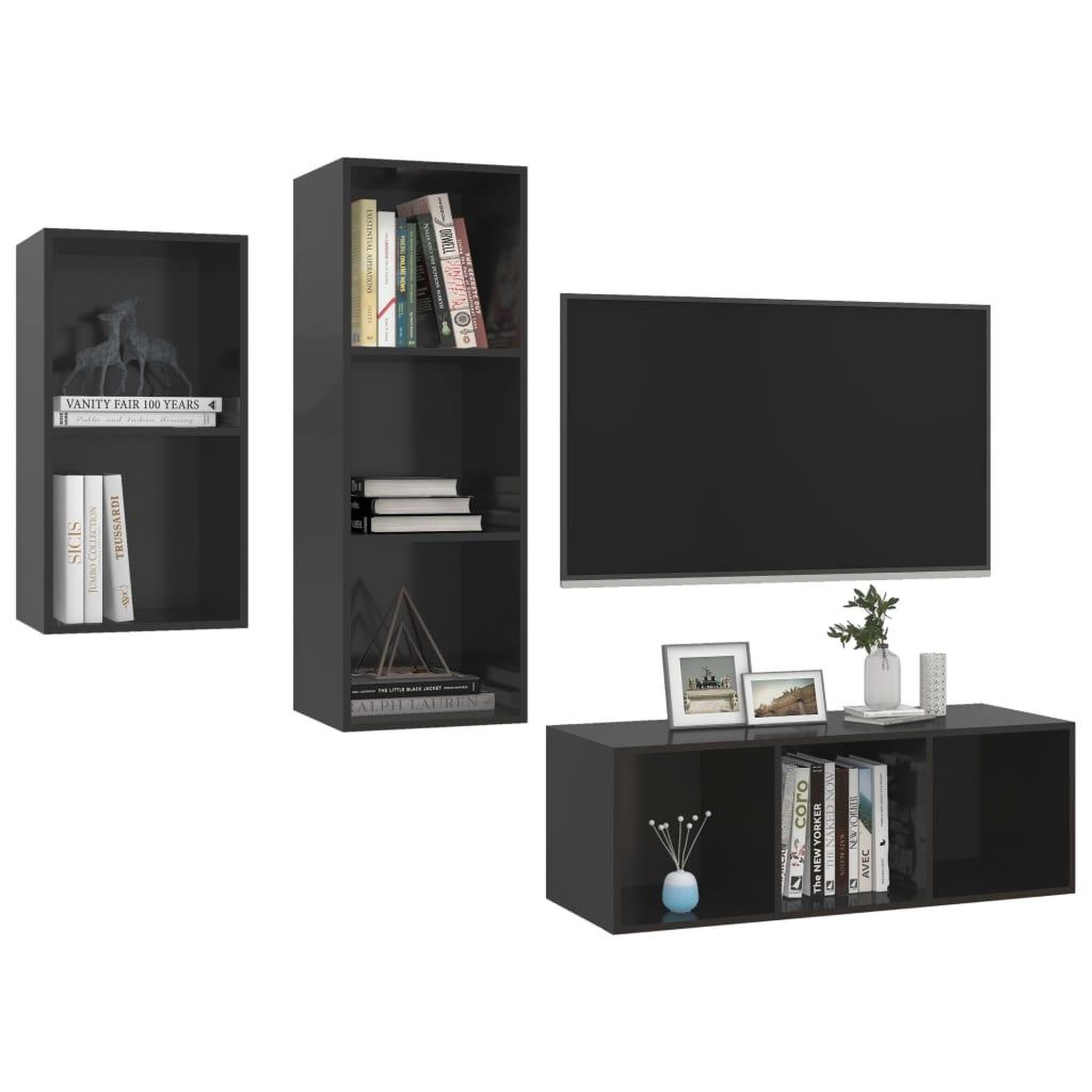 Voir la diapositive 3 : VIDAXL Ensemble de meubles TV 3 pcs Noir brillant Bois d'ingenierie