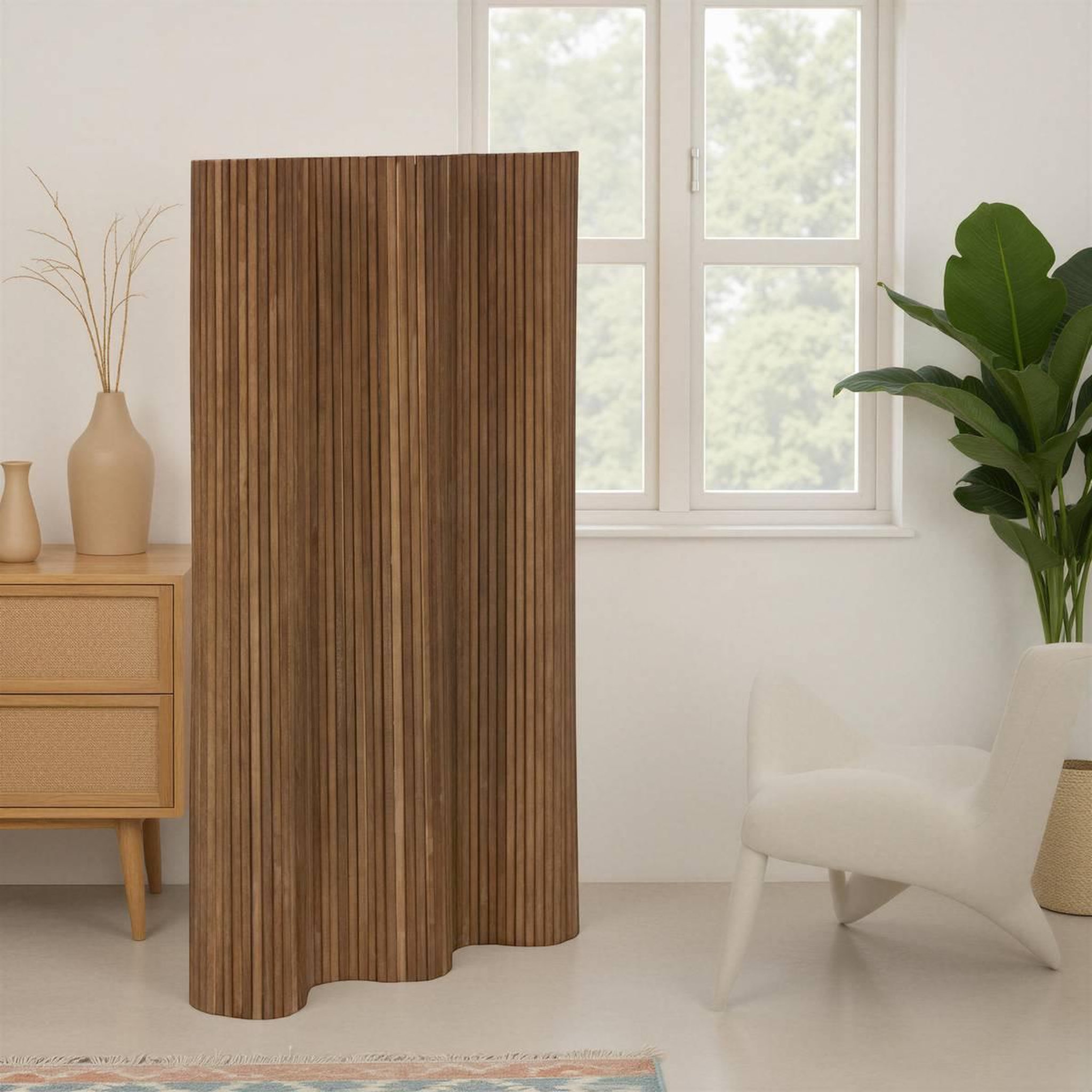 Voir la diapositive 6 : ATMOSPHERA Paravent ondulé en bois  colva  120x170cm marron