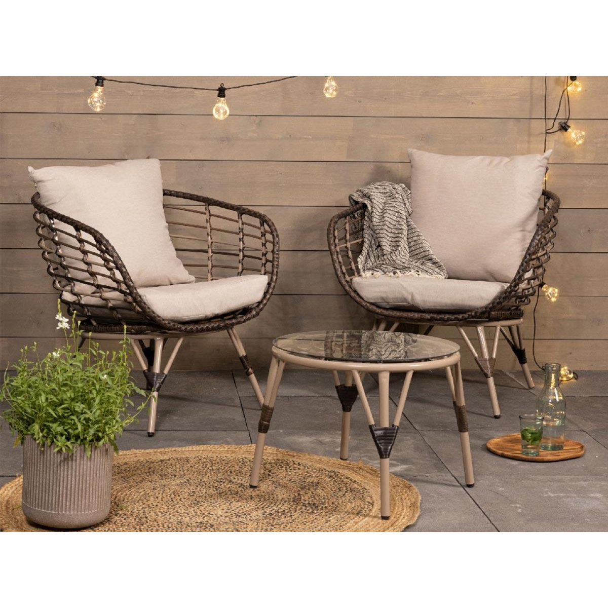 JARDIDECO Salon de jardin en résine tressée brun Evora - 2 places