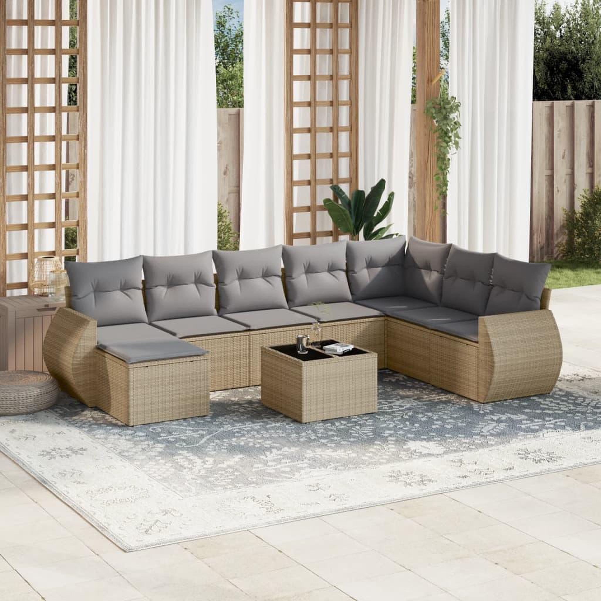 VIDAXL Salon de jardin avec coussins 9 pcs beige resine tressee