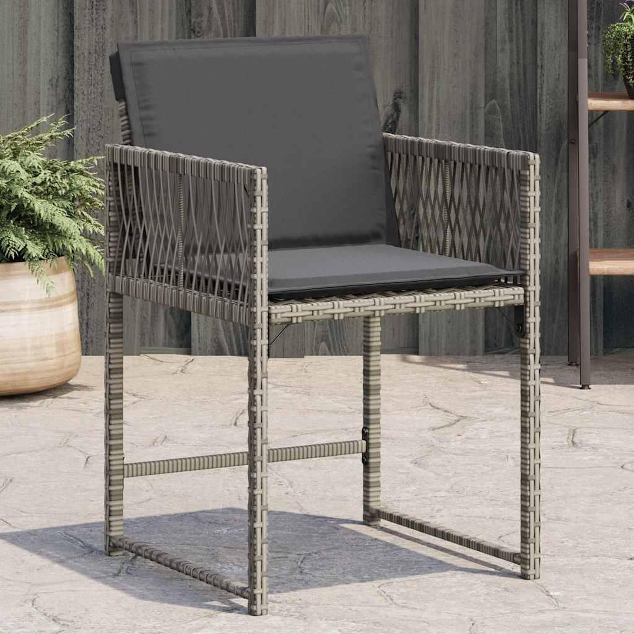 VIDAXL Chaises de jardin avec coussins lot de 4 gris resine tressee