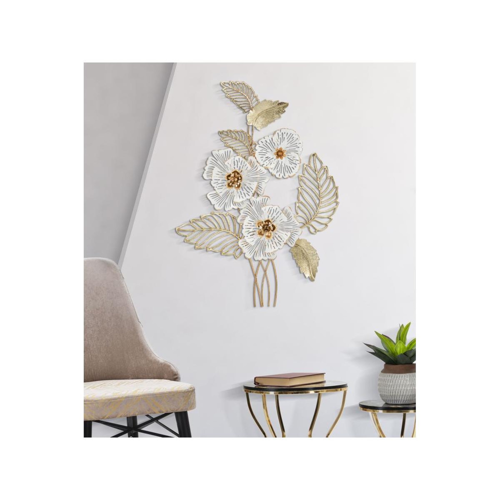 Voir la diapositive 5 : Paris Prix Décoration murale en métal  whity  73cm blanc & or