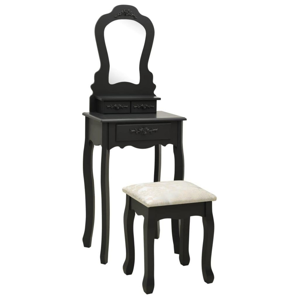 VIDAXL Ensemble de coiffeuse avec tabouret Noir 50x59x136 cm Paulownia