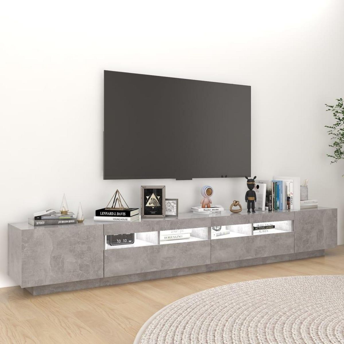VIDAXL Meuble TV avec lumieres LED Gris beton 260x35x40 cm