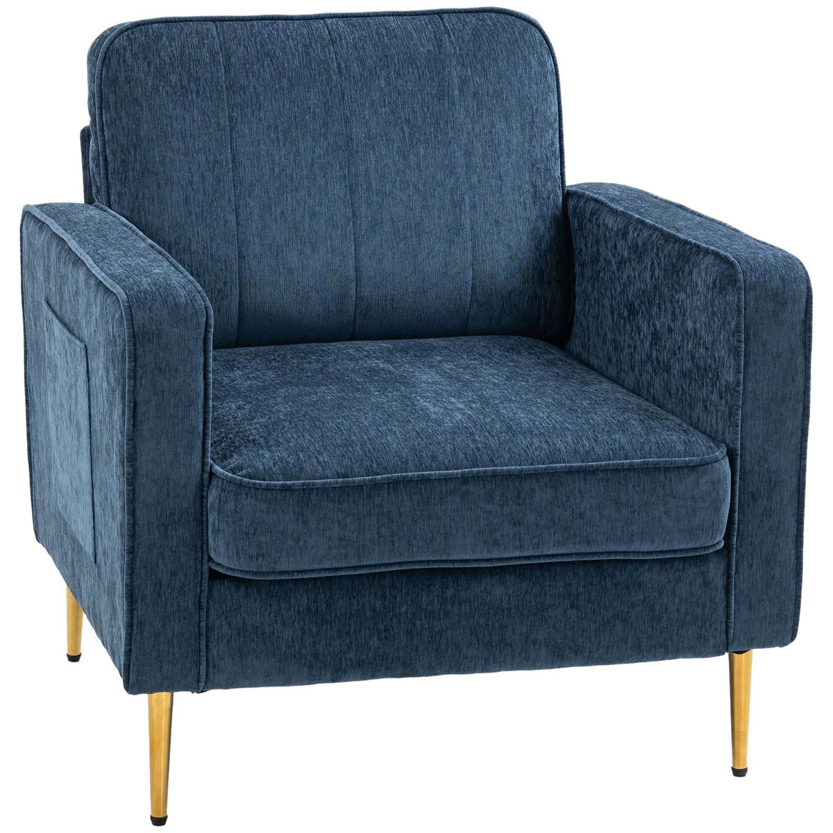 HOMCOM Fauteuil style art déco piètement métal doré tissu bleu