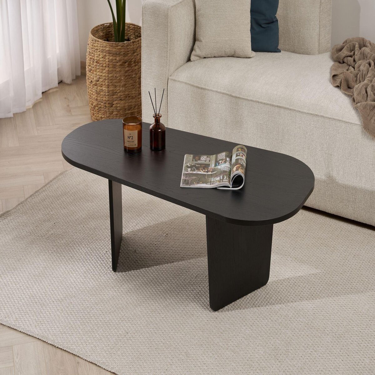 Habitat et Jardin Table basse en bois  Ovalis  - 130 x 65 x 40 cm - Bois Noir