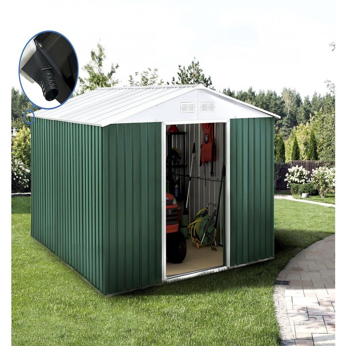 Habitat et Jardin Abri de jardin métal -  Rosas   - 10.85 m² avec gouttière - Vert