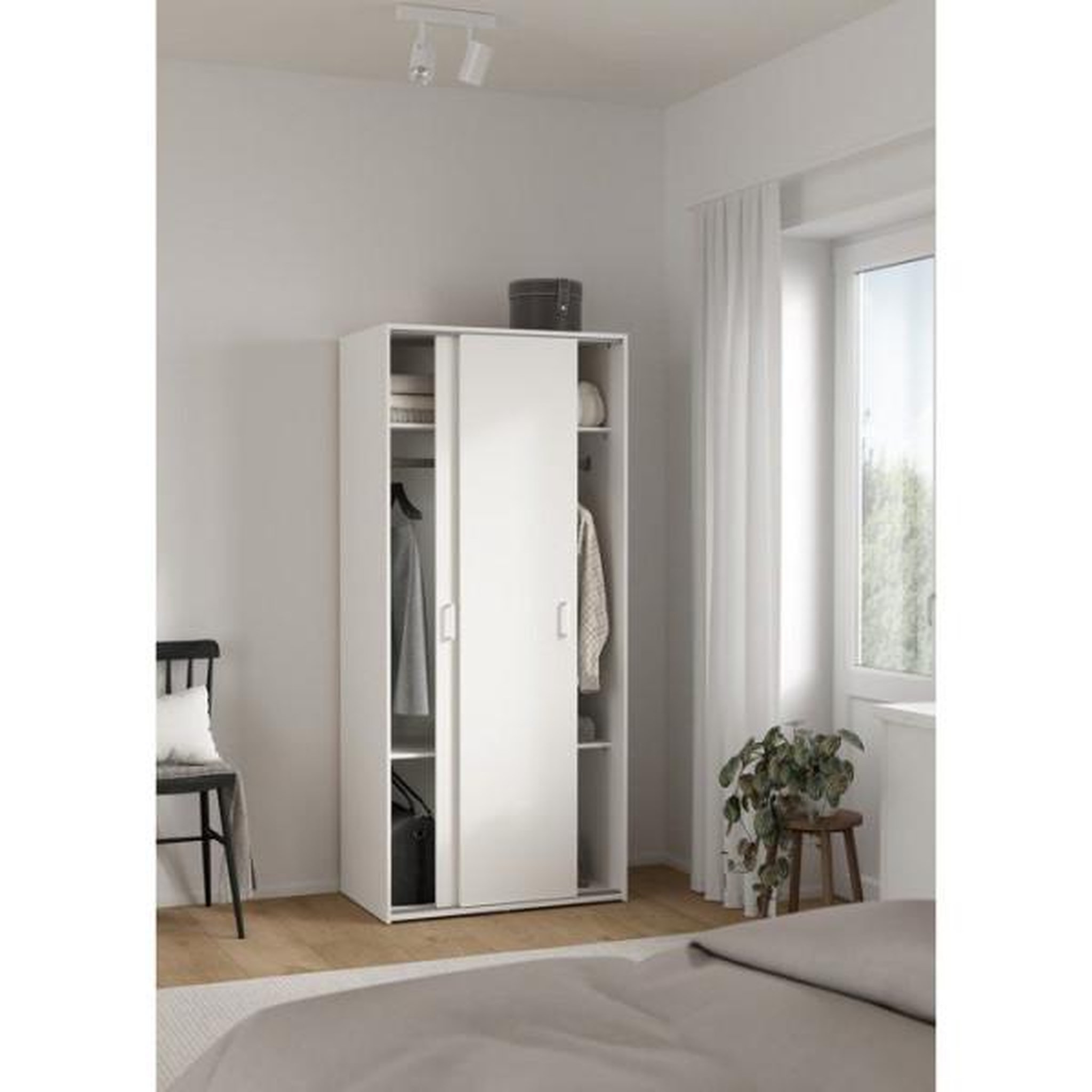 Voir la diapositive 3 : MARKET24 Armoire de chambre - space - blanc - 2 portes coulissantes - 77,6 x 48,3 x 175,4 cm