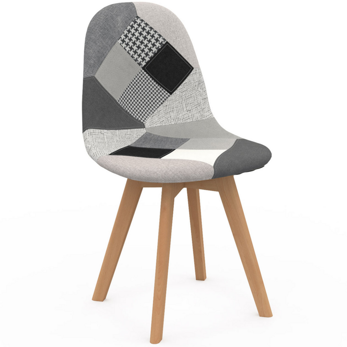 ID MARKET Lot de 6 chaises scandinaves SARA gris foncé, gris clair, blanc, noir et patchworks noirs, gris et blancs