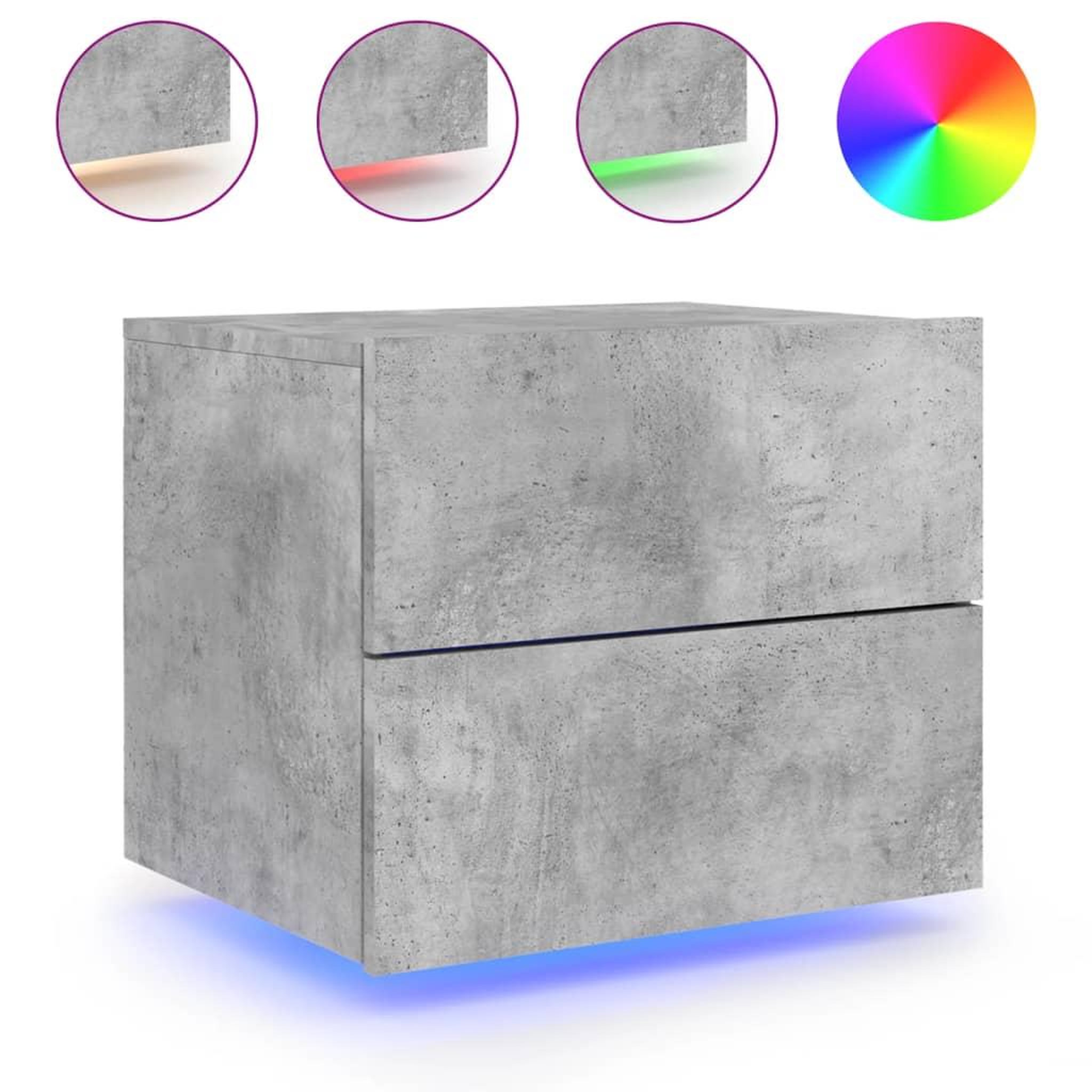 Voir la diapositive 5 : VIDAXL Tables de chevet murales avec lumieres LED 2 pcs gris beton