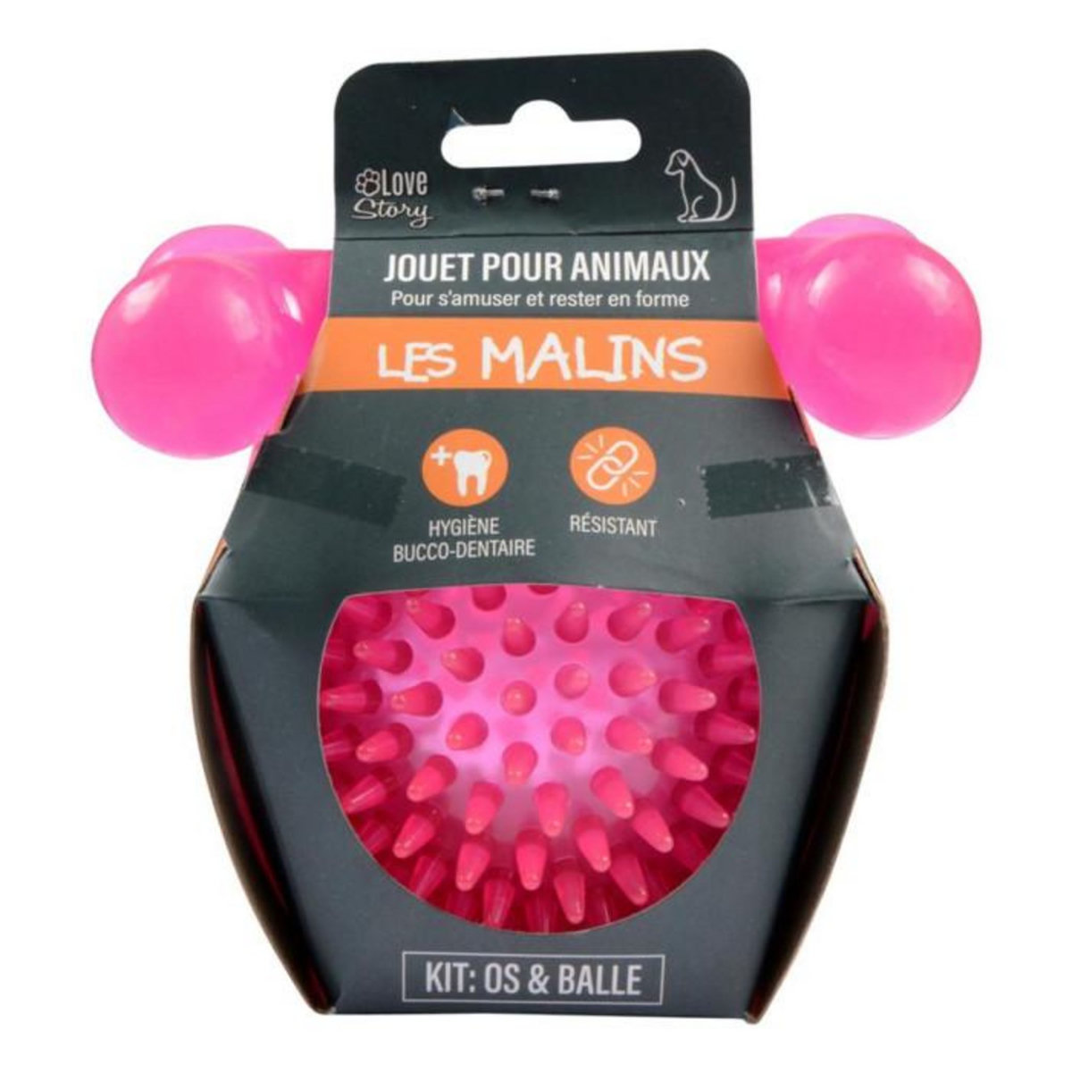 Paris Prix Lot de 2 Jouets pour Chien  Balle & Os  13cm Rose