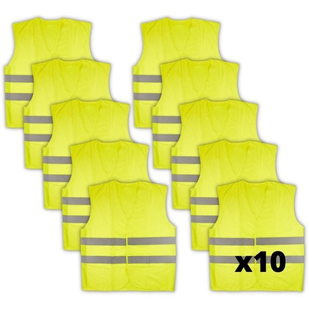 LIFEBOX 10 Gilets réfléchissants jaune - gilet de sécurité homologué Norme  CE pas cher 