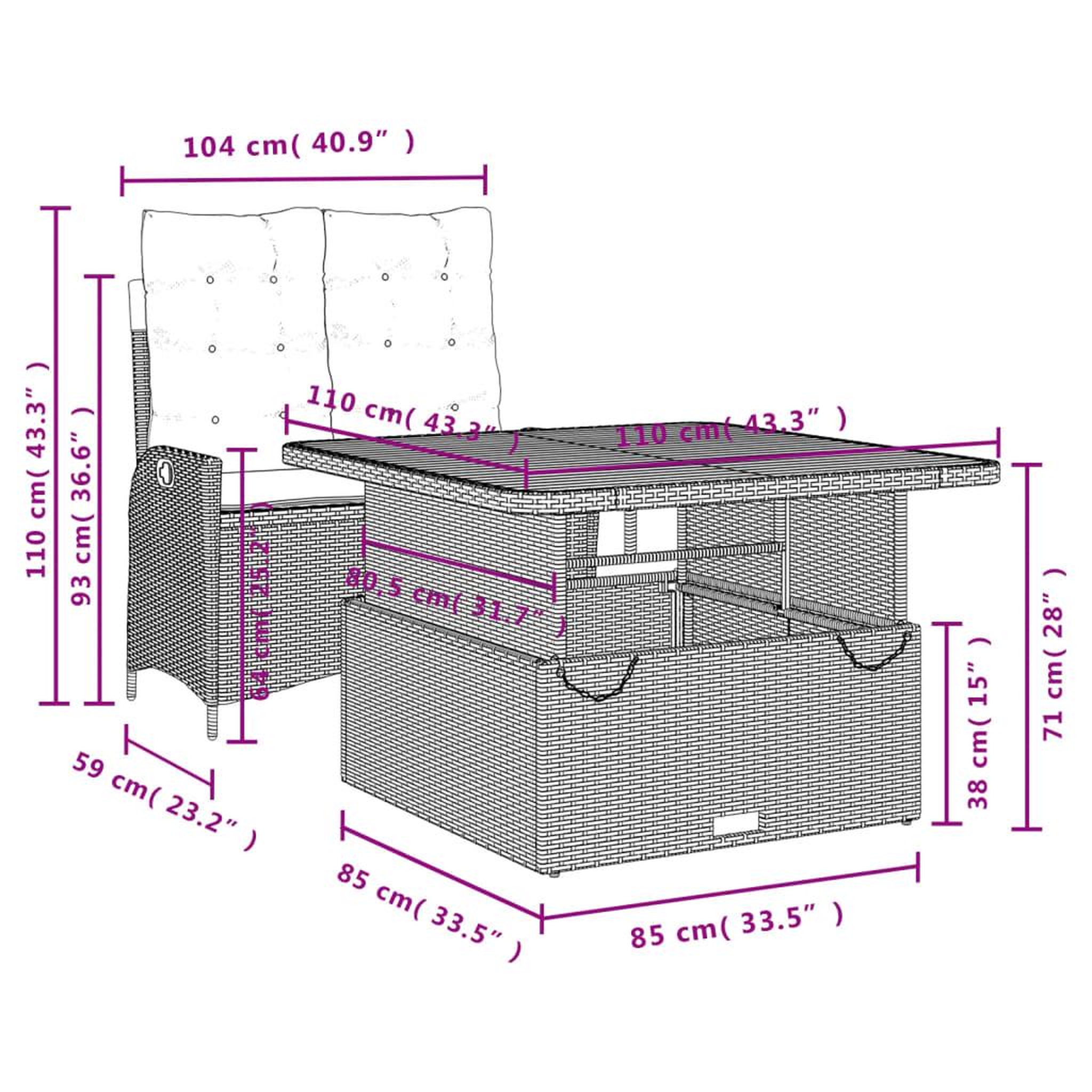 Voir la diapositive 6 : VIDAXL Ensemble a manger de jardin et coussins 2 pcs gris rotin