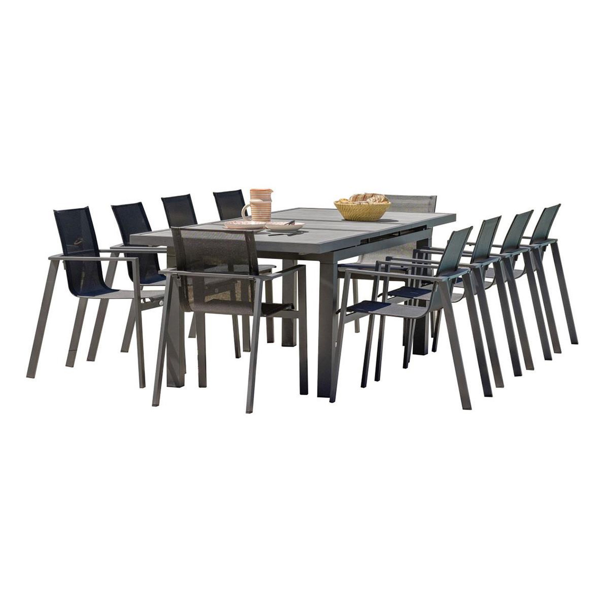 DCB GARDEN Ensemble Table de Jardin Extensible en Céramique & 10 Fauteuils  Venise  190-250cm Gris Anthracite