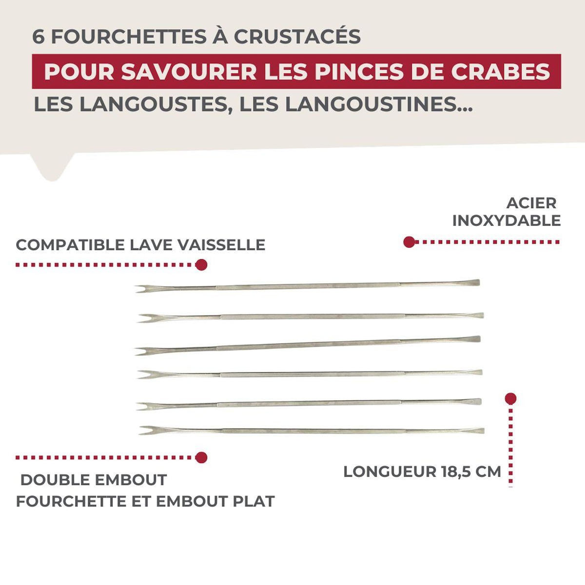 Fackelmann Lot de 6 fourchettes à crustacé en acier inoxydable 18,5 cm Fackelmann