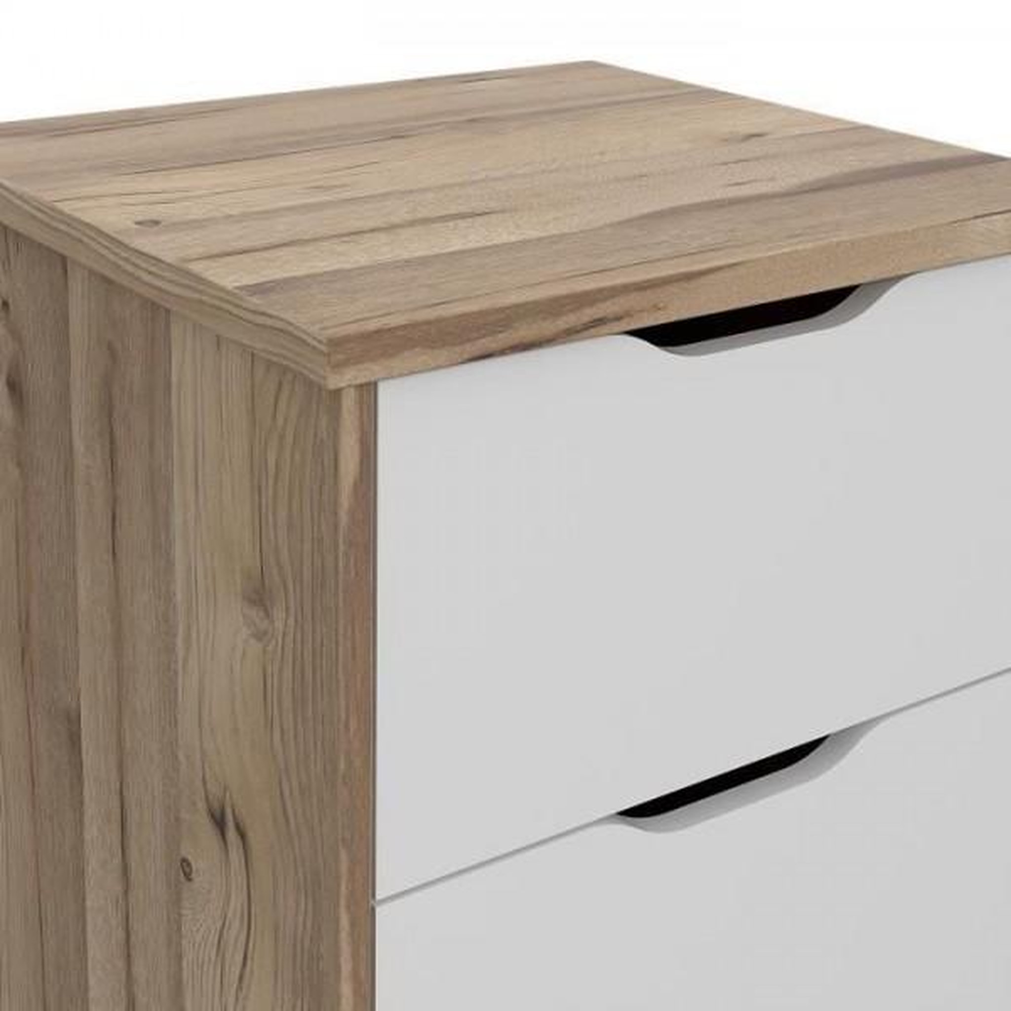 Voir la diapositive 6 : MARKET24 Chiffonnier 4 tiroirs - En panneaux de particules - Décor chene et blanc - Contemporain - L 45 x P 42 x H 108 cm