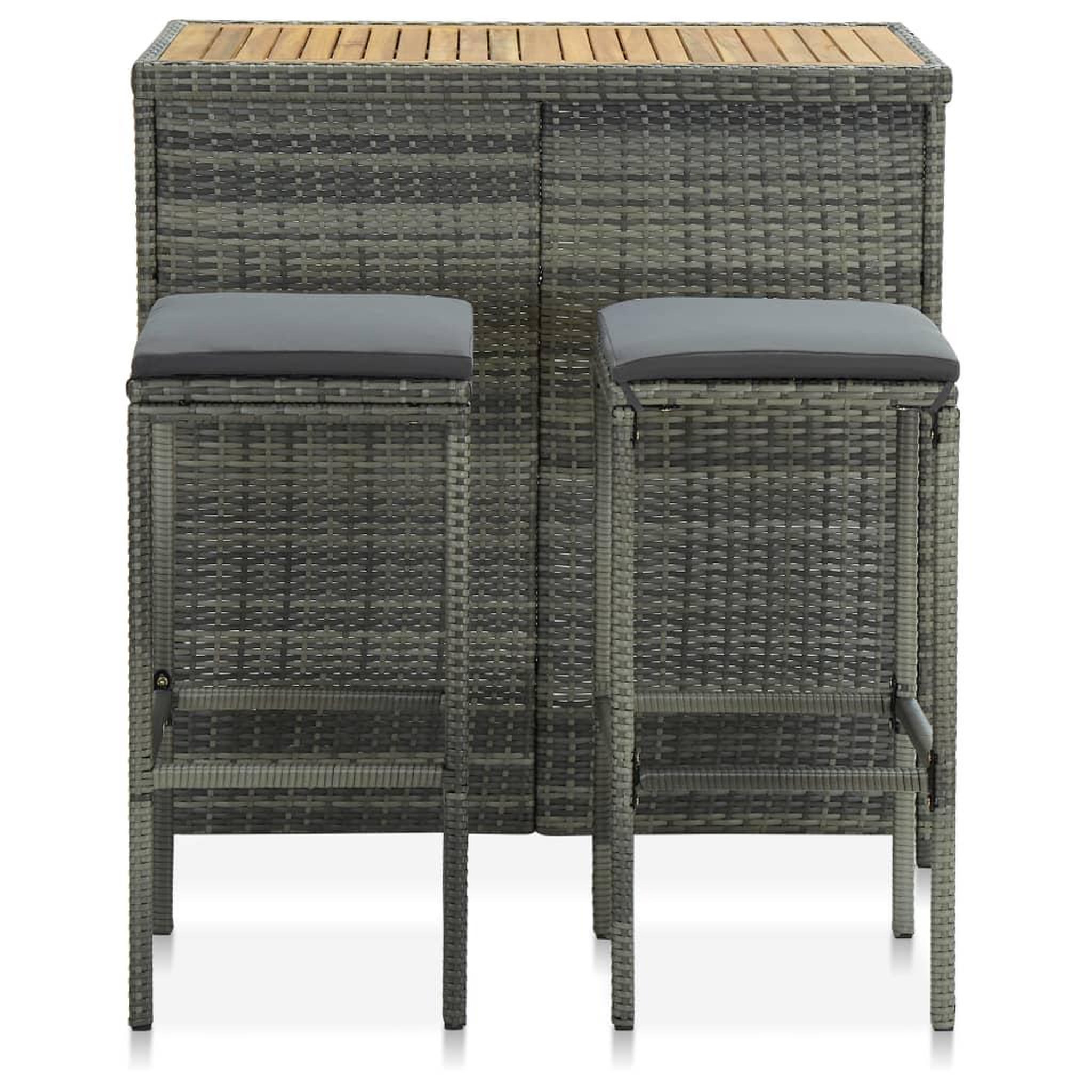 Voir la diapositive 2 : VIDAXL Ensemble de bar 3 pcs Resine tressee Gris