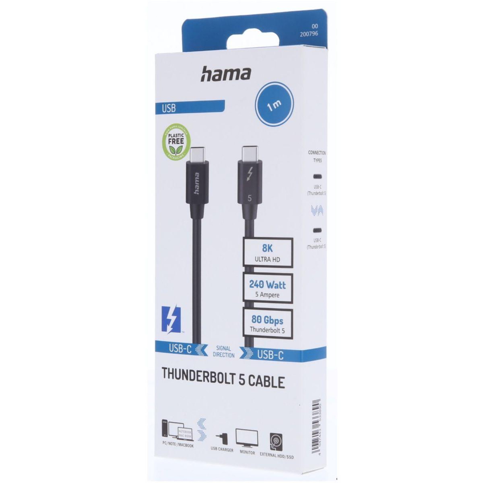 Voir la diapositive 5 : Hama Câble usb-c thunderbolt 5 80g 1m