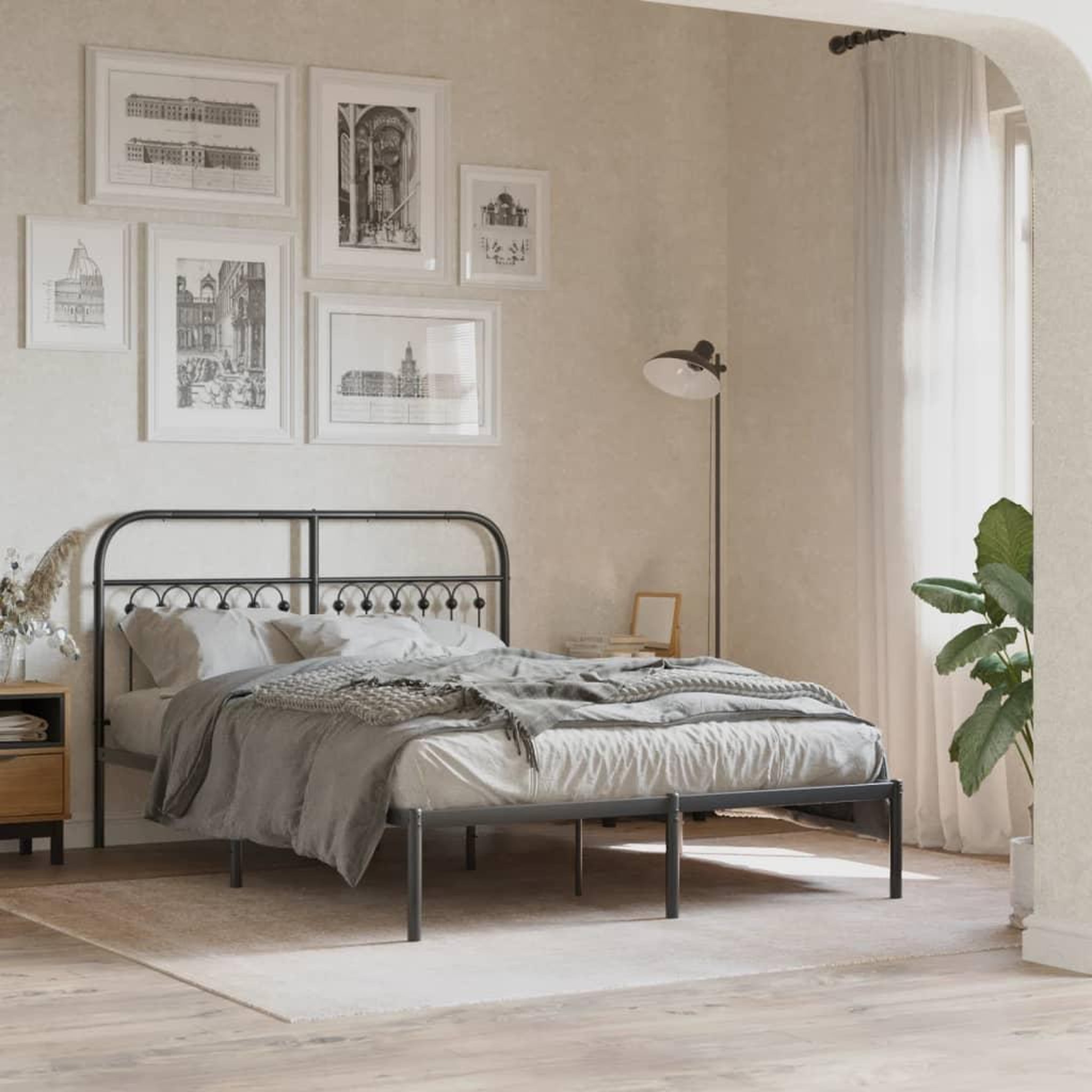 VIDAXL Cadre de lit metal sans matelas avec tete de lit noir 140x190cm