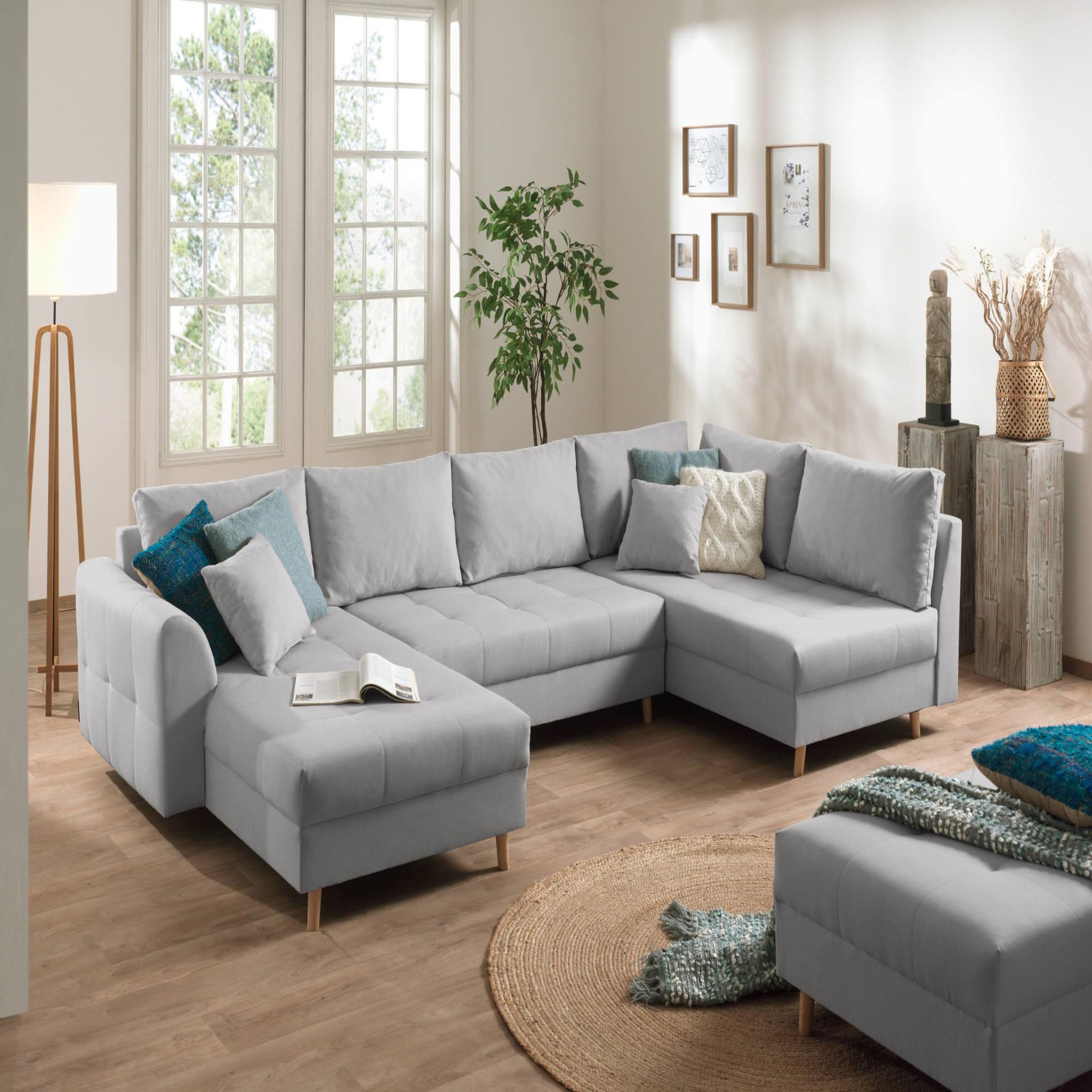 Voir la diapositive 1 : LISA DESIGN Rune - canapé panoramique - avec pouf d'appoint - 7 places - style scandinave - droit