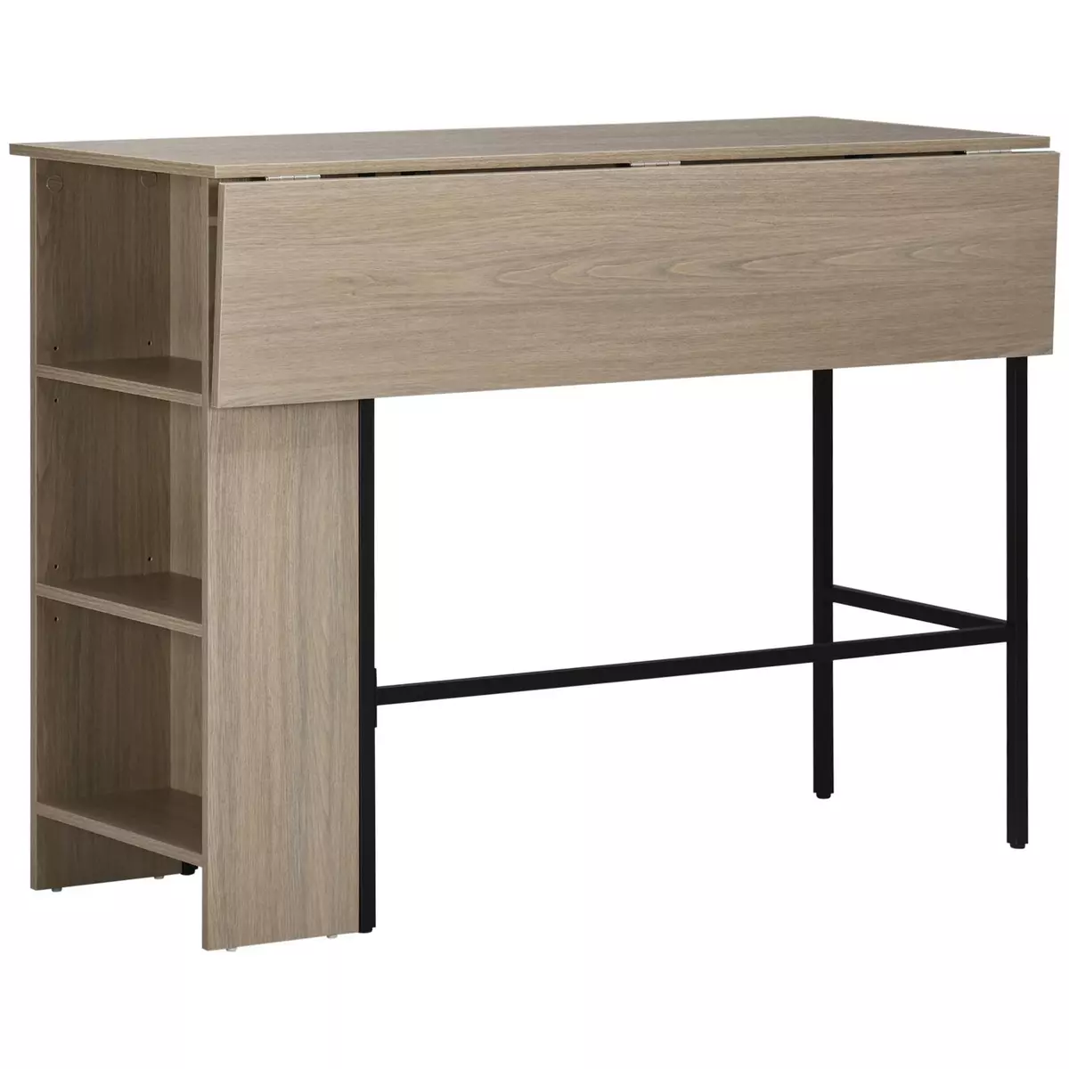 HOMCOM Table de bar extensible design industriel - 3 étagères intégrées - châssis métal noir panneaux particules aspect bois gris