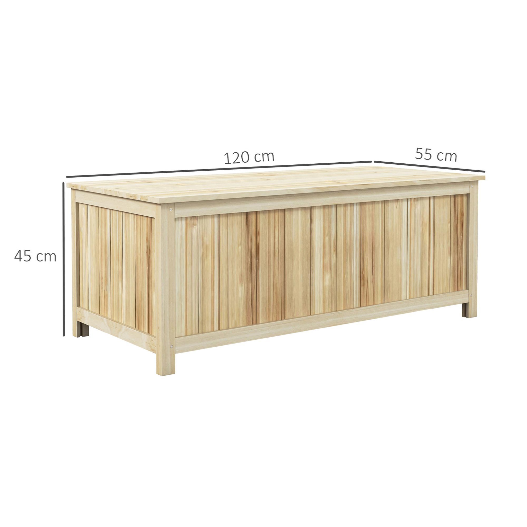 Voir la diapositive 3 : OUTSUNNY Coffre de rangement extérieur 172L avec vérins - dim. 120L x 55l x 45H cm - bois de sapin