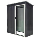 OUTSUNNY Abri de jardin - remise pour outils - cabanon porte coulissante - dim. 163L x 89l x 182H cm - tôle d'acier noir blanc