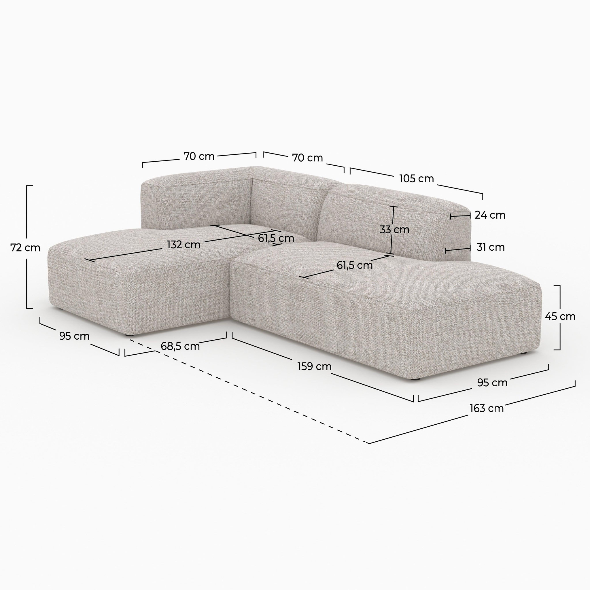 Voir la diapositive 4 : MAISON PAVANE Canapé d'angle gauche modulable en tissu beige-hestia