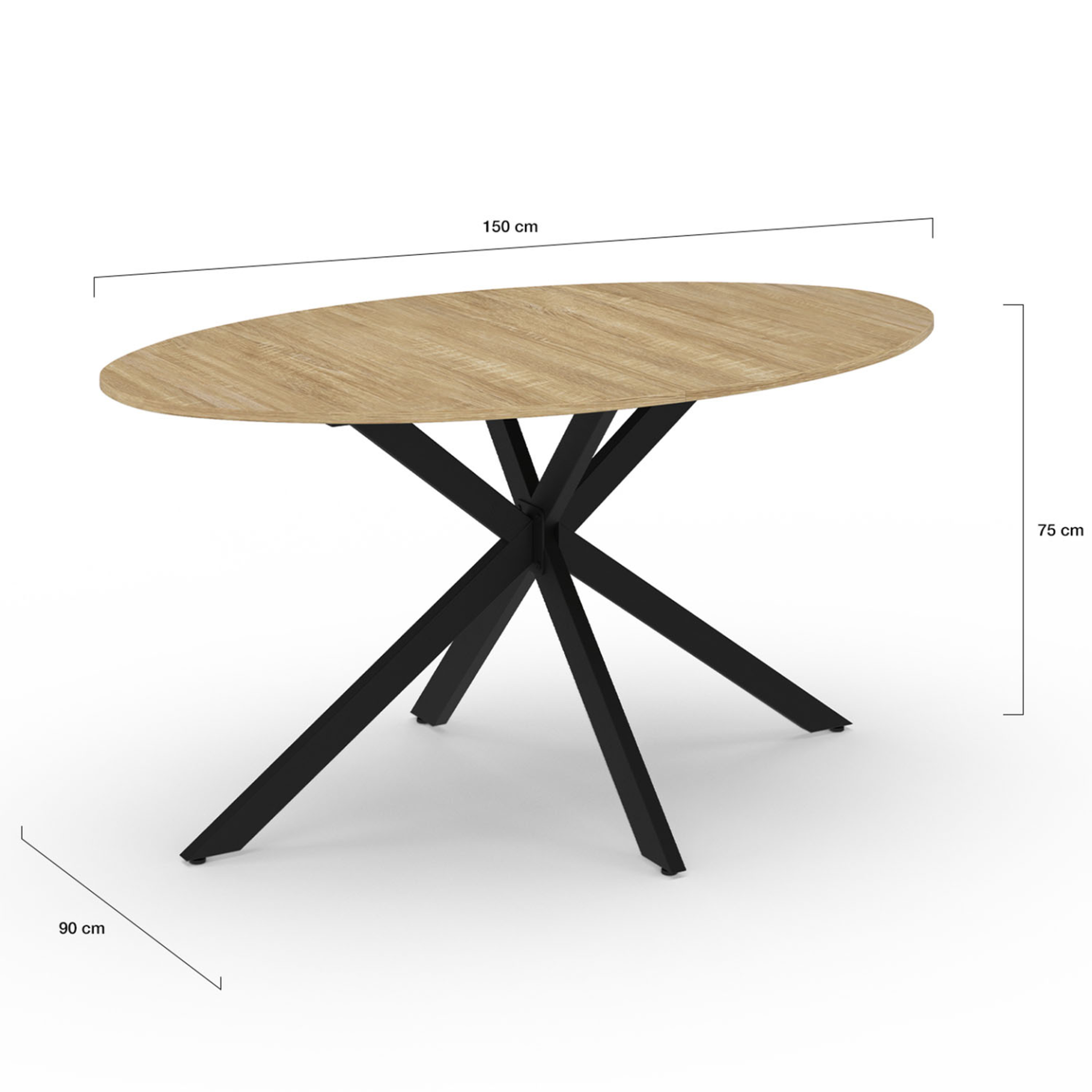 Voir la diapositive 4 : ID MARKET Table à manger ovale alix 8 personnes pied araignée bois et noir 150 cm