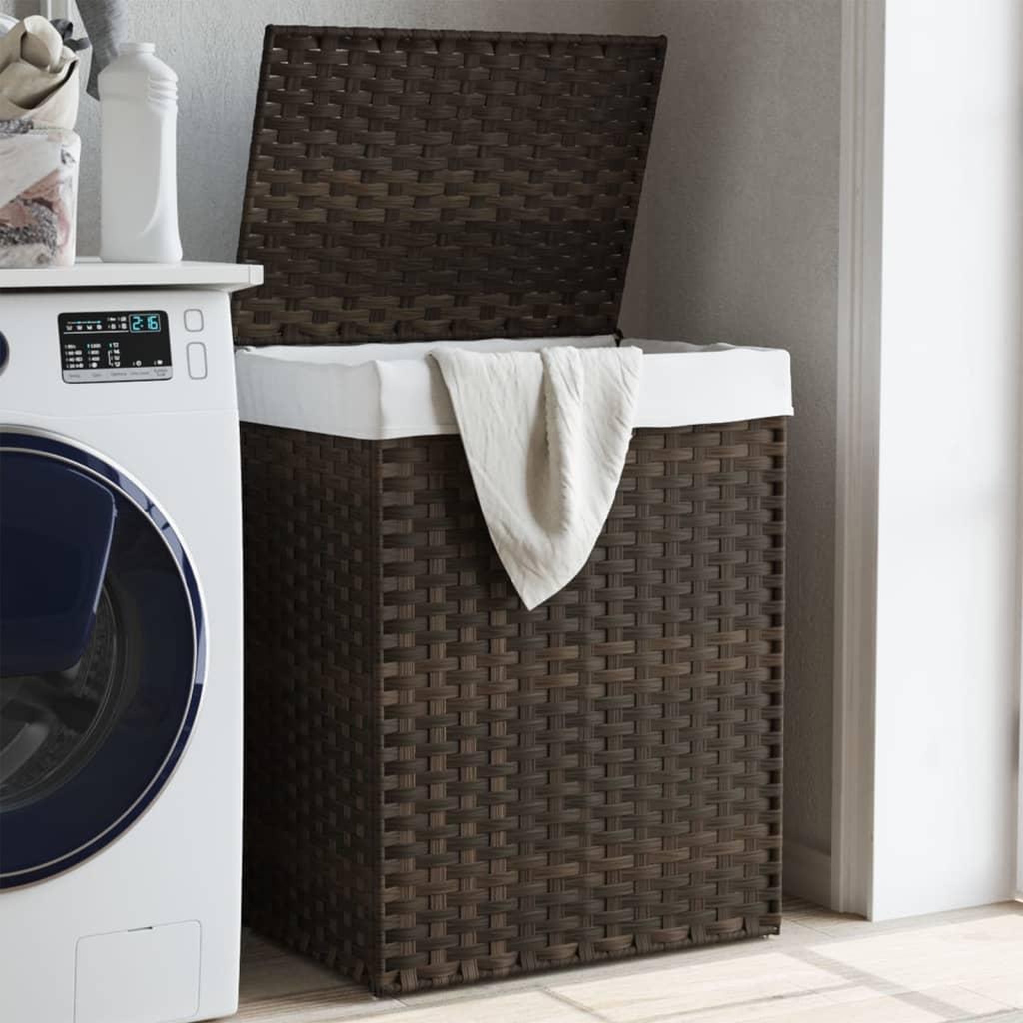 VIDAXL Panier a linge avec couvercle marron fonce resine tressee