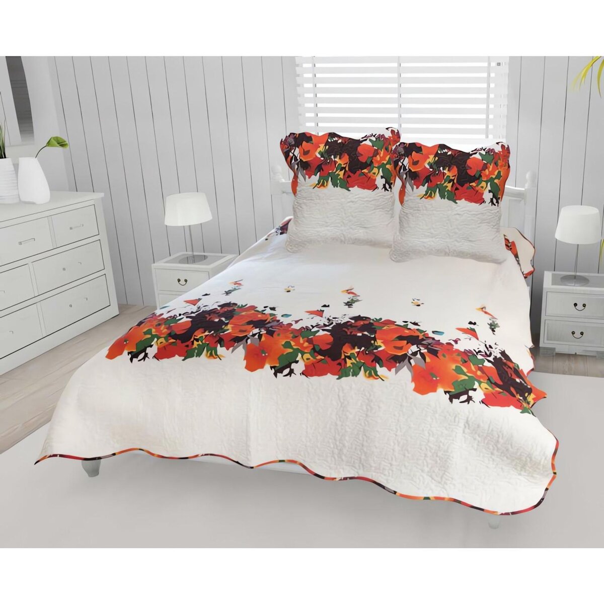 SOLEIL D'OCRE Couvre-lit boutis coton 240x260 cm AMELIE avec 2 taies d'oreiller