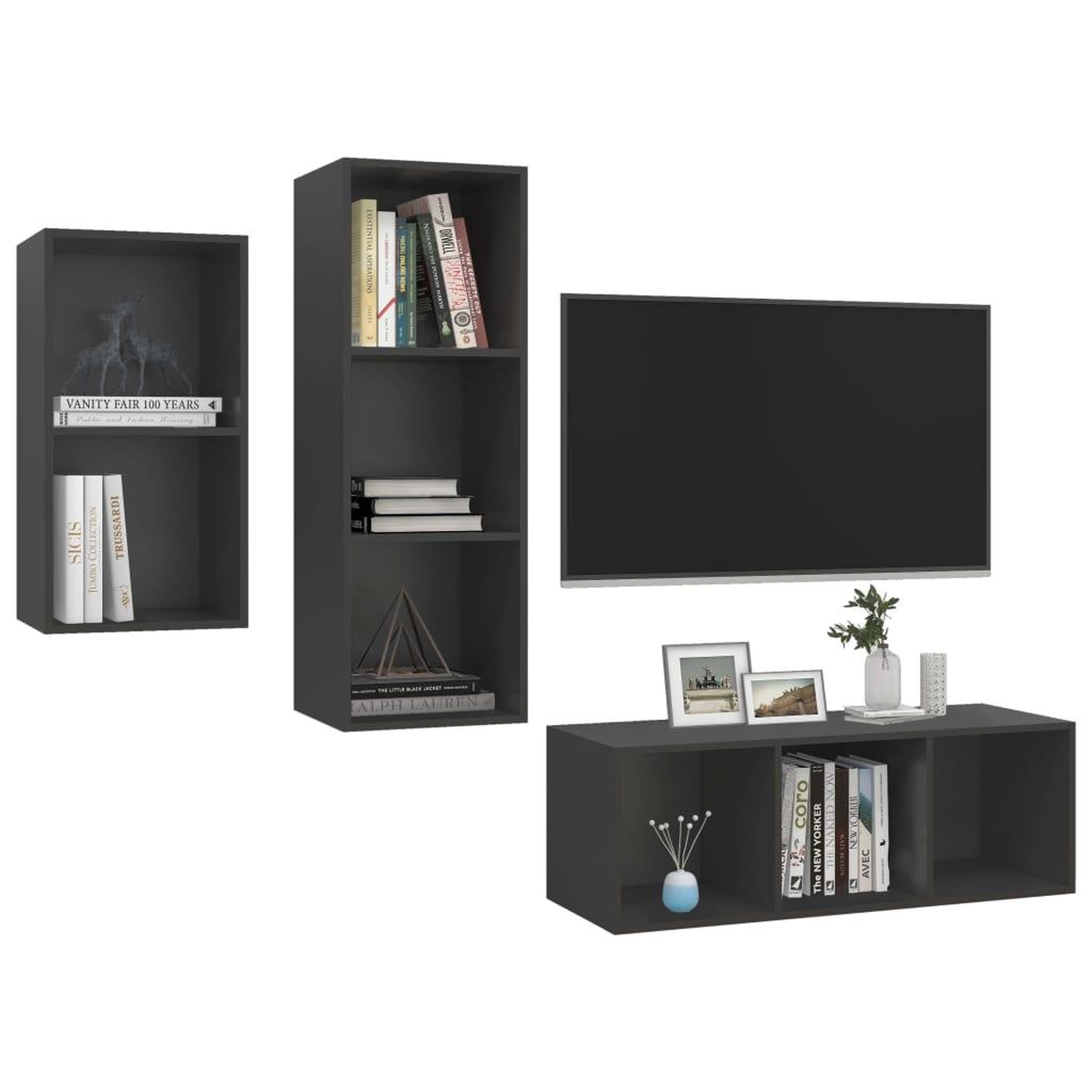 Voir la diapositive 3 : VIDAXL Ensemble de meubles TV 3 pcs Gris Bois d'ingenierie