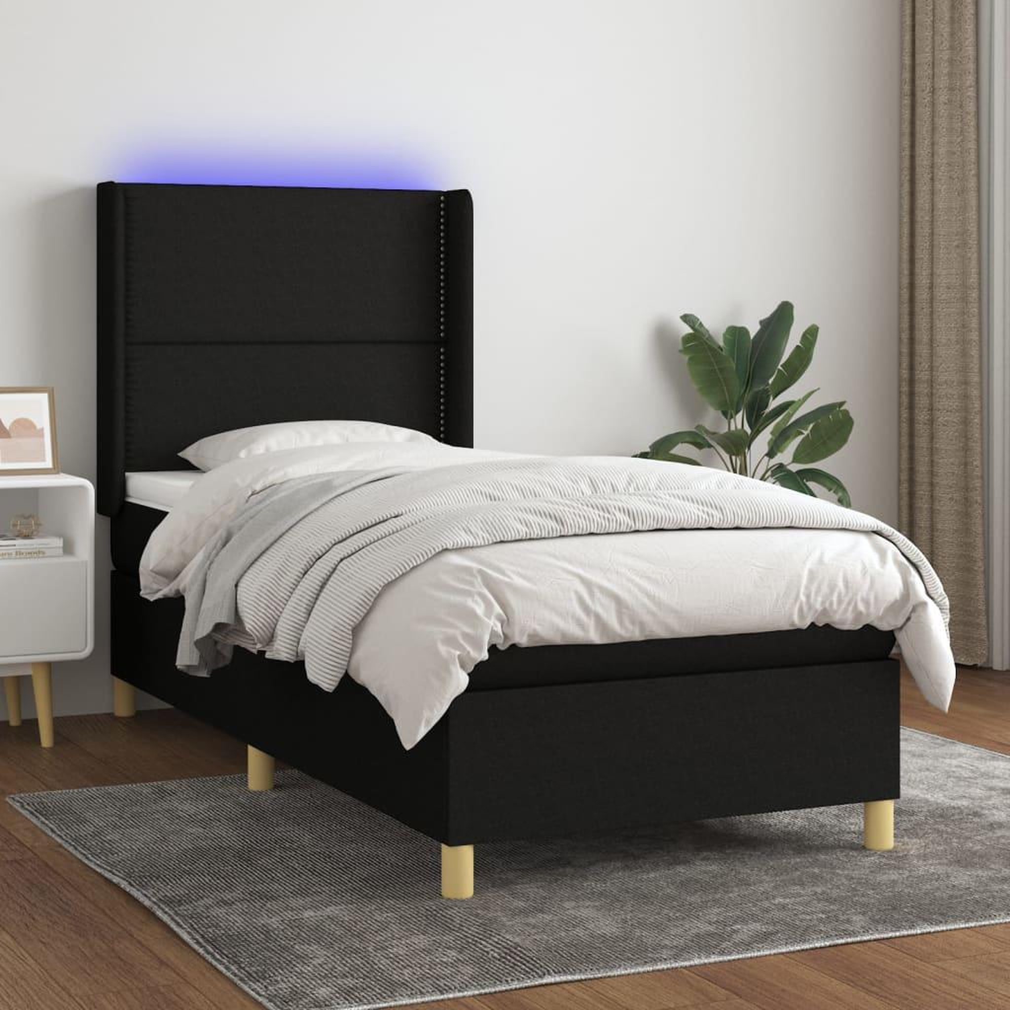 Voir la diapositive 1 : VIDAXL Sommier a lattes de lit matelas et LED Noir 80x200cm Tissu