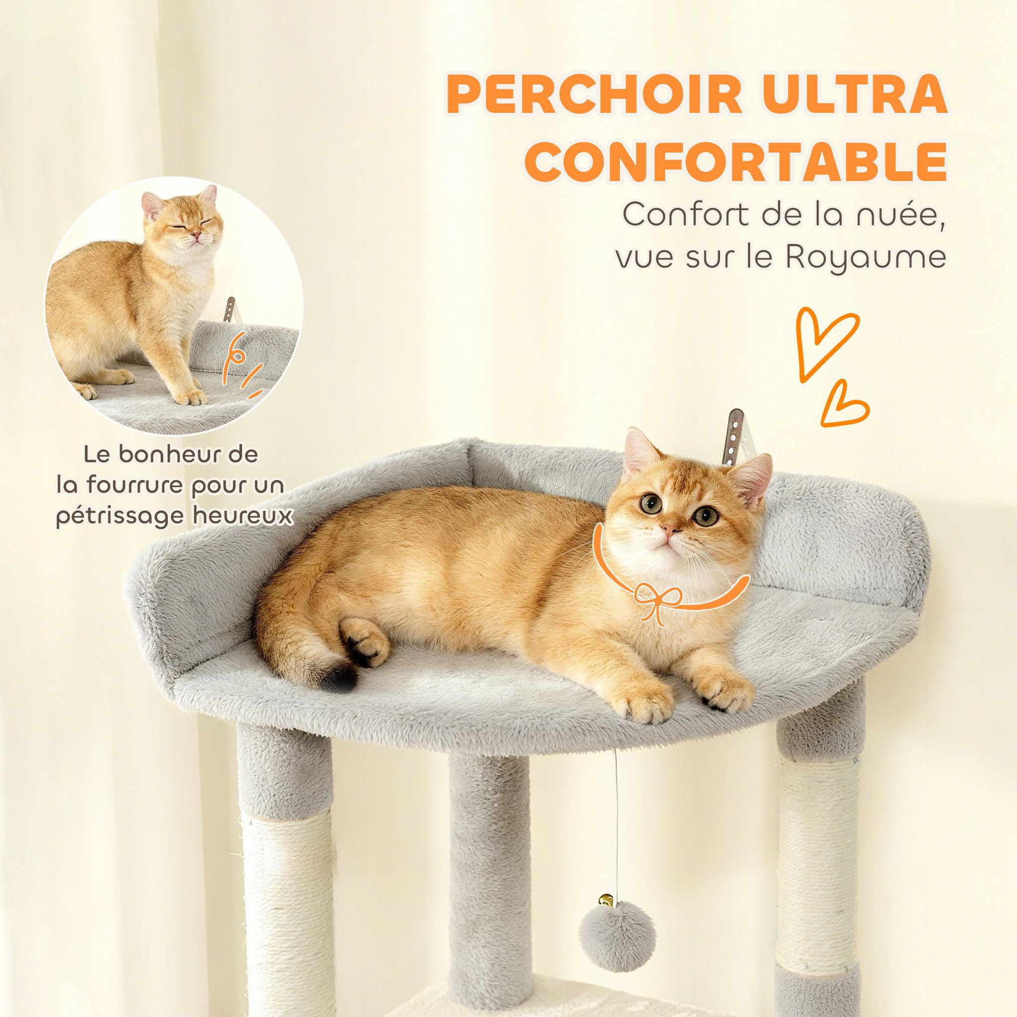 Voir la diapositive 6 : PAWHUT Arbre à chat design gris clair multi-activités - zones de repos, griffoirs - h.170 cm