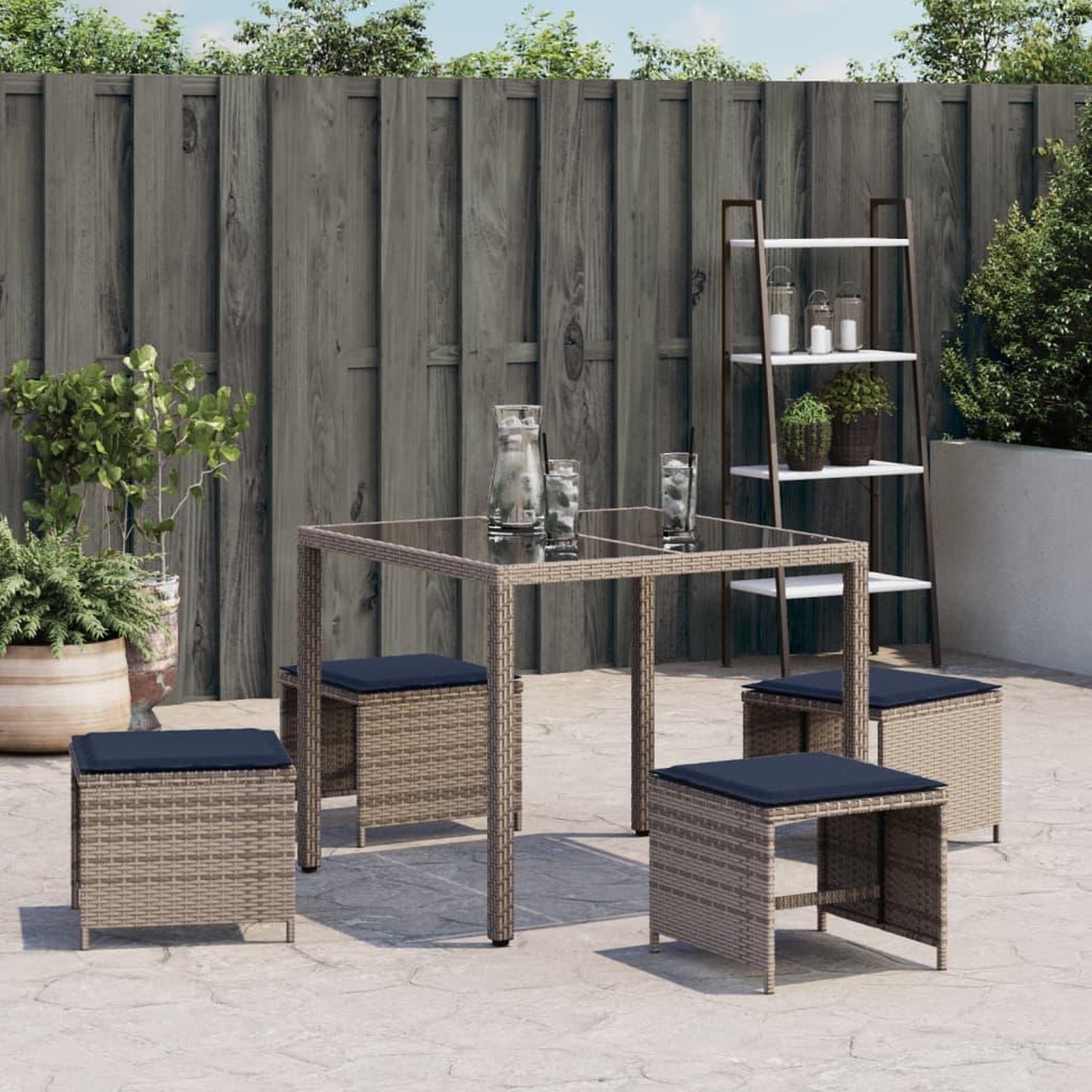 Voir la diapositive 4 : VIDAXL Tabourets de jardin avec coussins lot de 4 gris resine tressee