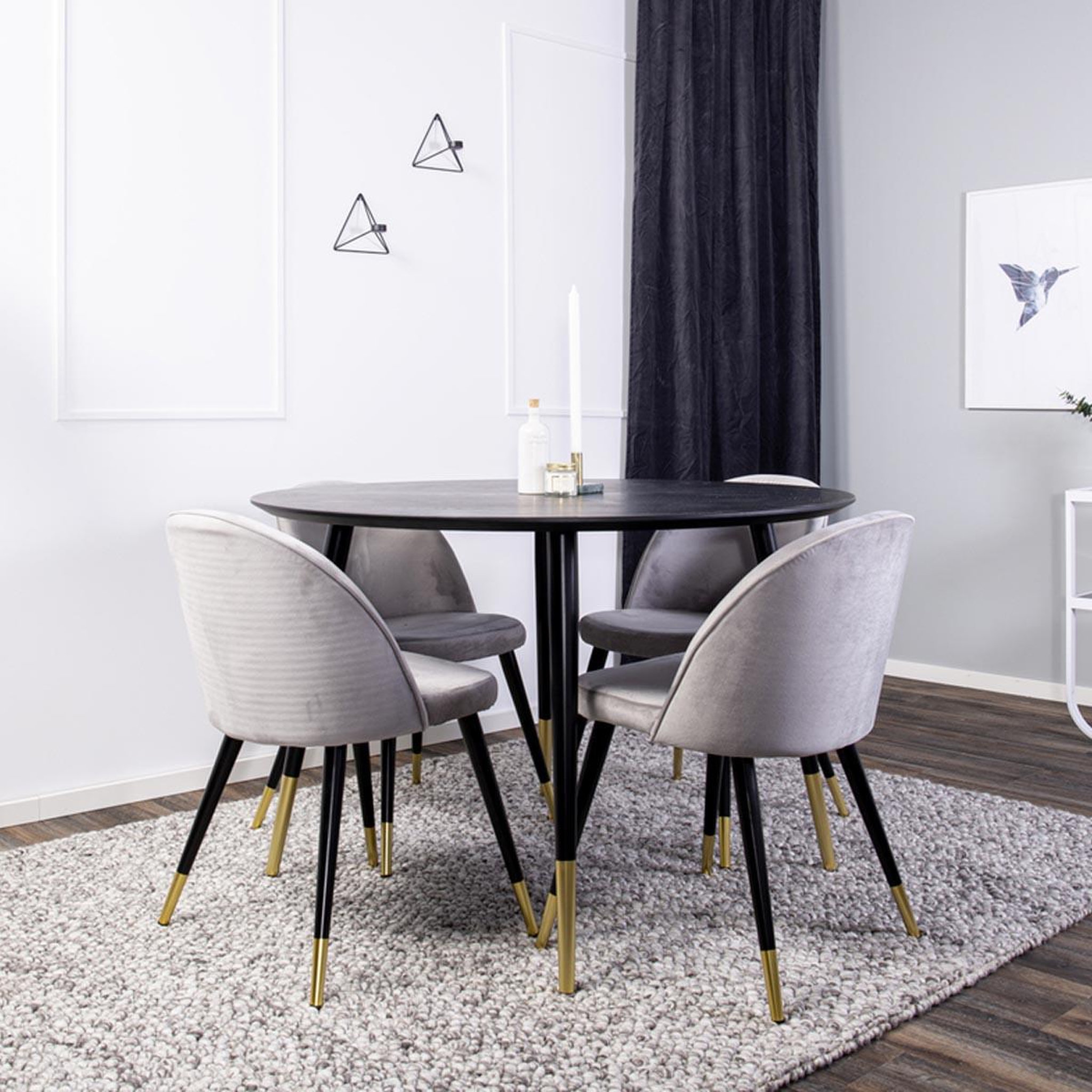 Voir la diapositive 3 : Paris Prix Ensemble table à manger design & 4 chaises  dipp & velvet  115cm noir & gris