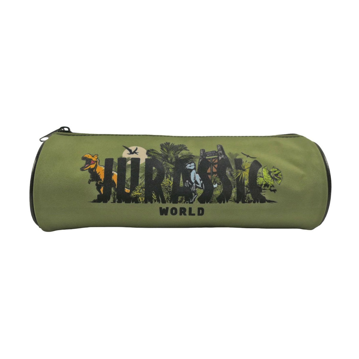 Bagtrotter Bagtrotter - Jurassic World -Trousse Scolaire Ronde - Noir et Kaki - 1 Compartiment Zippé - 22x7x7cm - Matière Polyester - Accessoire et Papeterie Scolaire