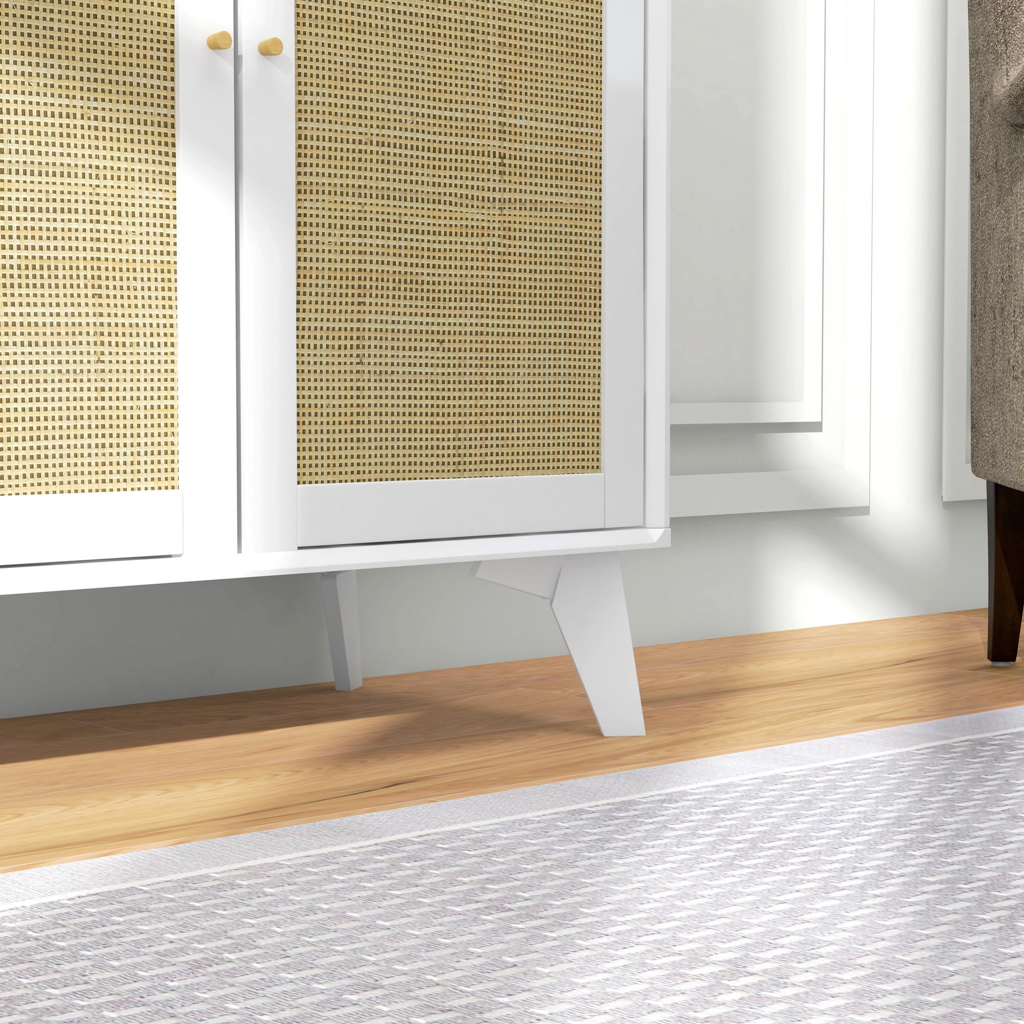 Voir la diapositive 6 : HOMCOM Buffet 2 portes étagère réglable style bohème chic cannage en rotin panneaux MDF blanc