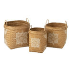 Paris Prix Lot de 3 Paniers en Bambou  Bali  50cm Naturel & Blanc