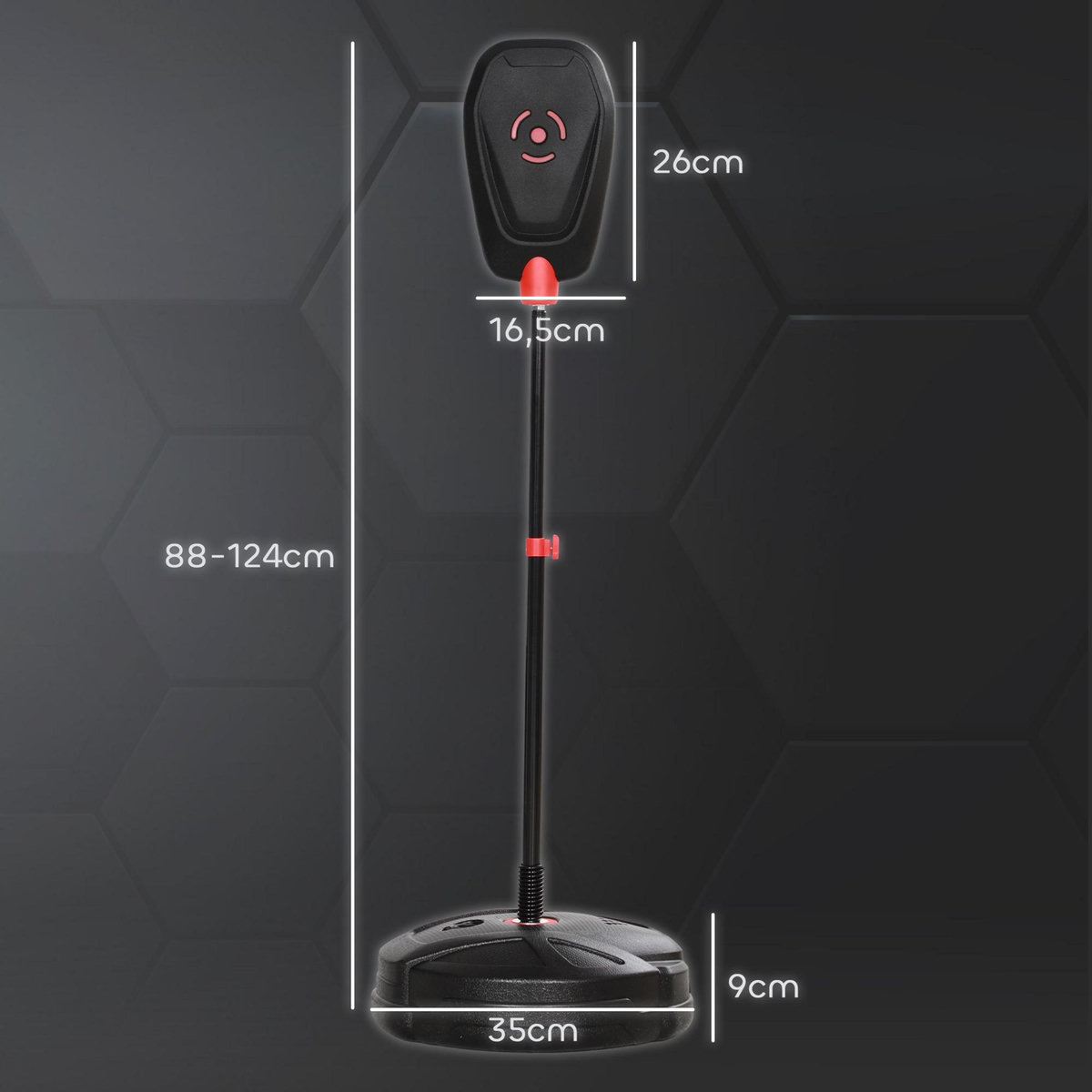 HOMCOM Punching ball enfant - sac de frappe enfant - hauteur réglable - base lestage, 2 gants inclus - rouge noir