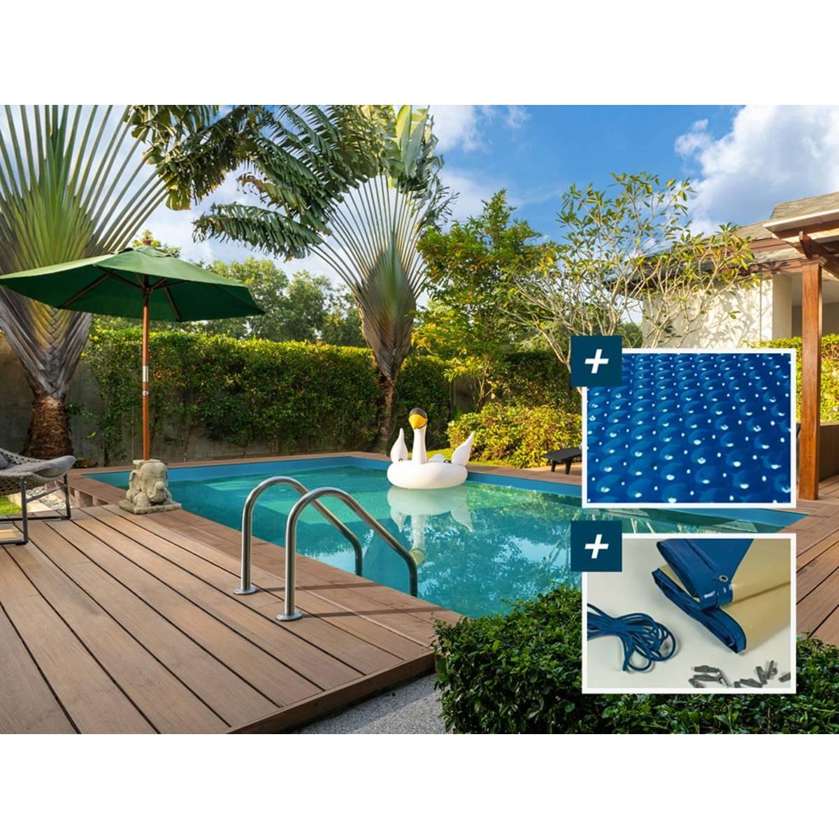 Habitat et Jardin Piscine bois rectangle   Panama  - 6.20 x 4.10 x 1.45 m + Bâche à bulles 180 µ - Bâche hiver 280 g/m² +