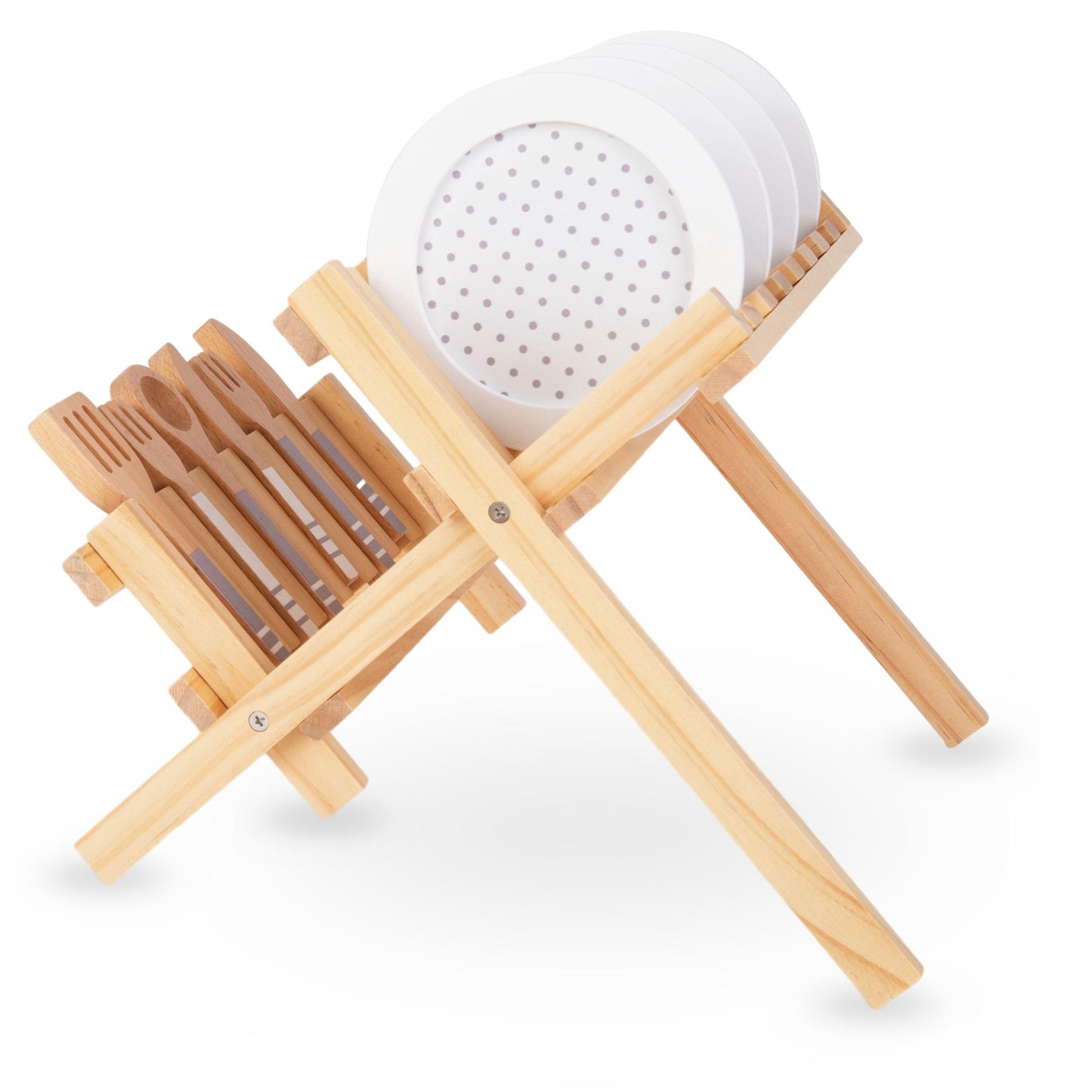 Voir la diapositive 2 : MAMABRUM Égouttoir et vaisselle de cuisine en bois dinette mamabrum