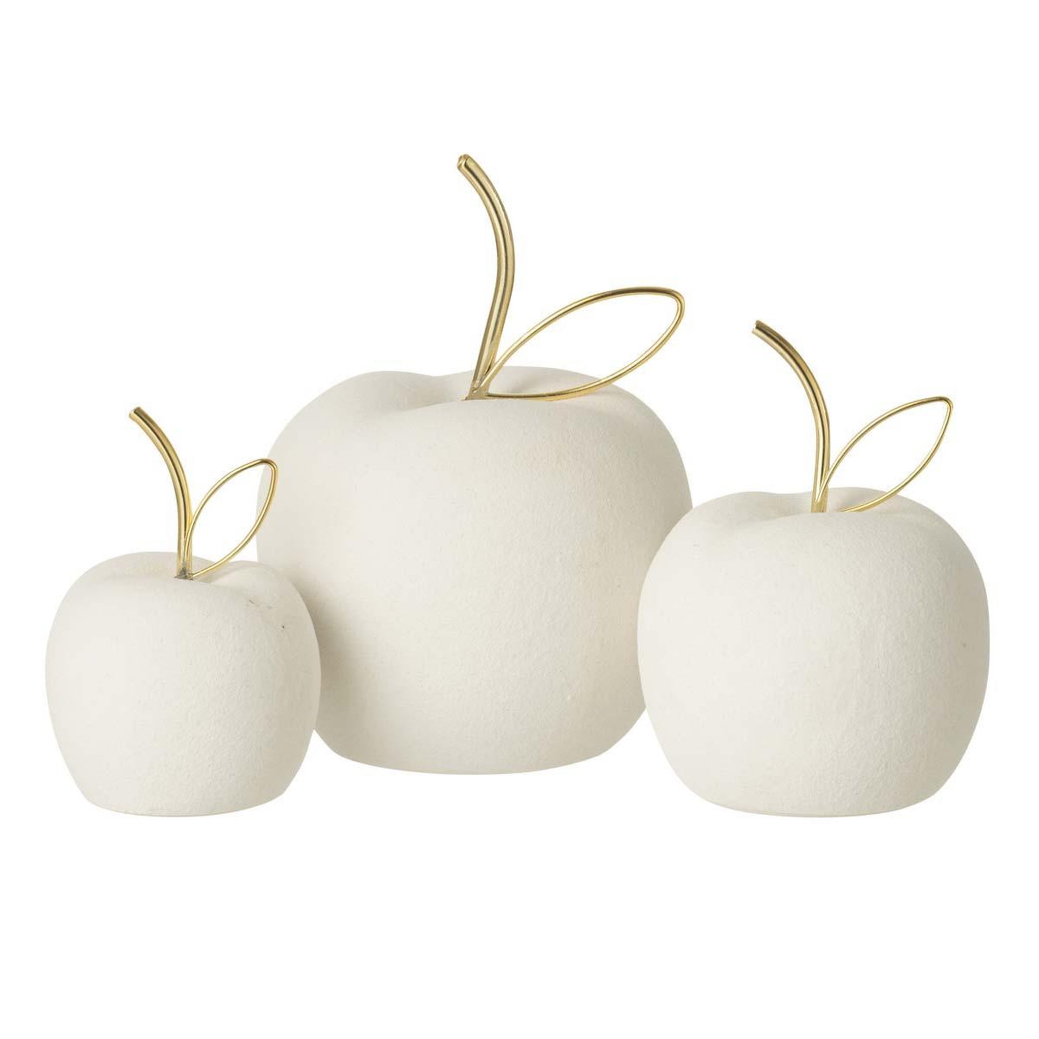 J-LINE Lot de 3 pommes déco  porcelaine  15cm blanc