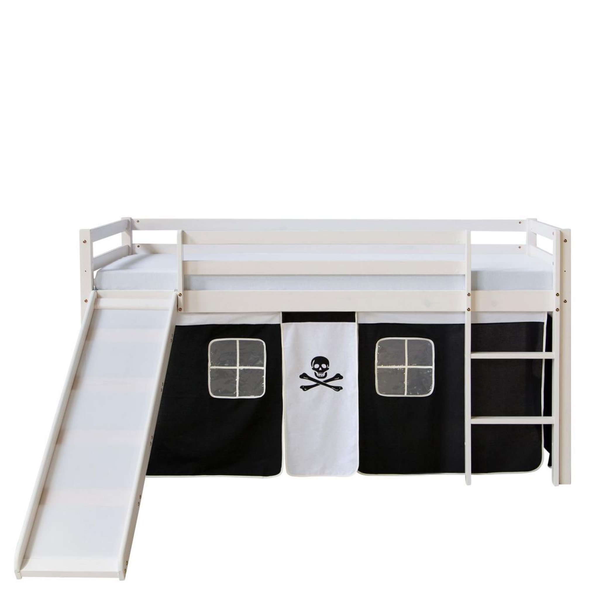 Voir la diapositive 3 : HomeStyle4U Lit mi-hauteur avec rideaux - noir pirate avec sommier