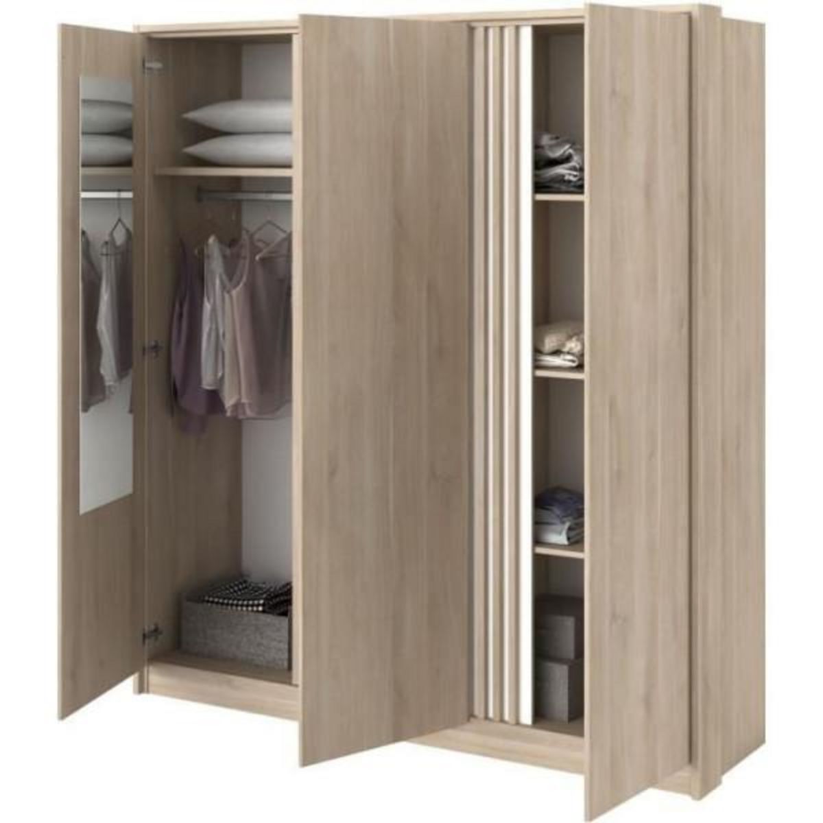 PARISOT Armoire de chambre - Chene - 3 portes - 185 x 52 x 203 cm - PARISOT