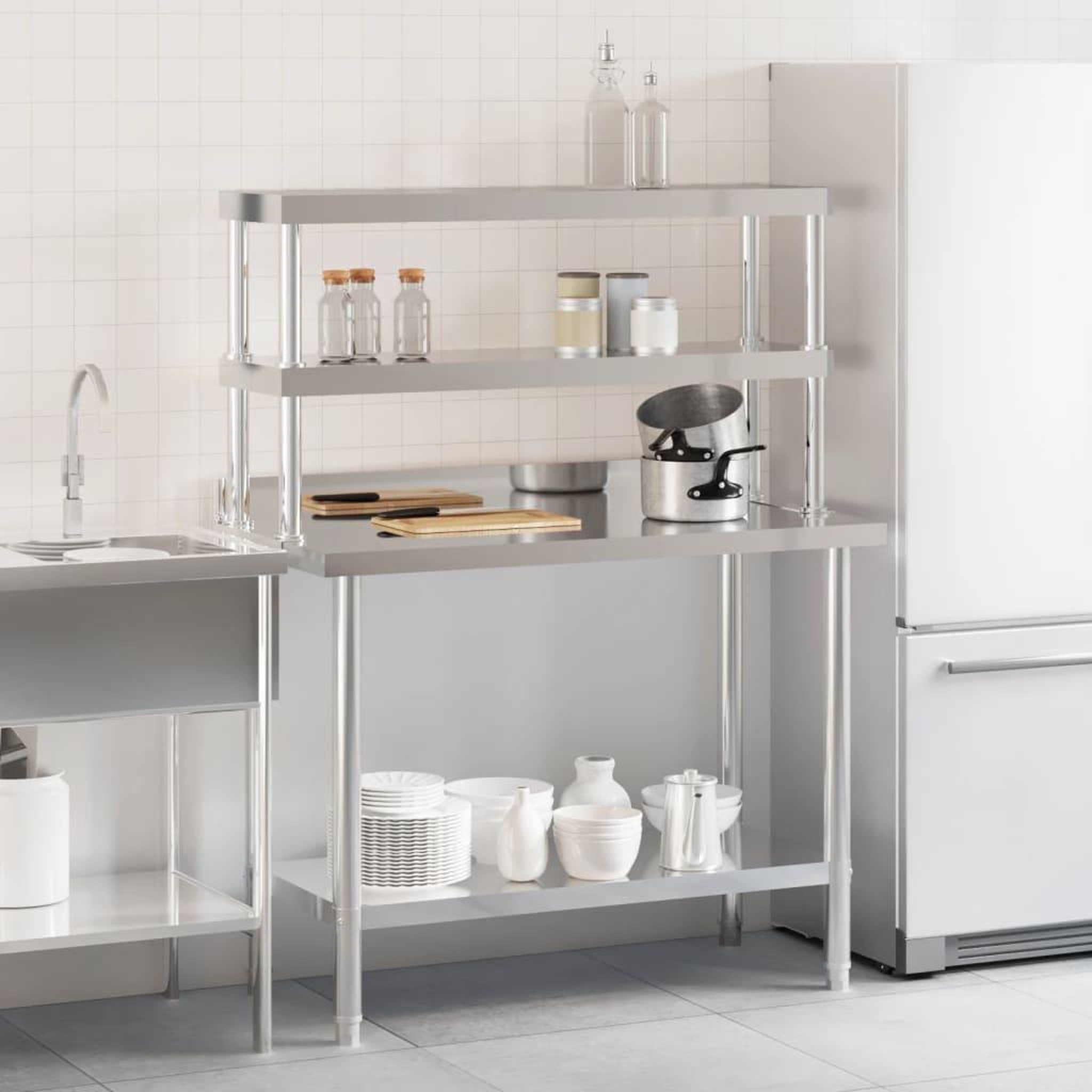 Voir la diapositive 3 : VIDAXL Table de travail de cuisine avec etagere 110x55x150 cm inox